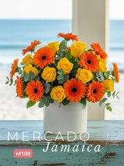 Arreglo Floral con Gerberas y Rosas - Combinación Alegre