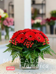 10 Gerberas Rojas con Hipericón Rojo con Toque Natural