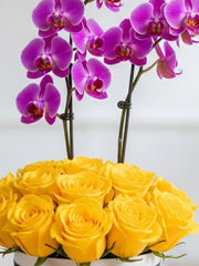 Corazón Lila con Rosas Amarillas