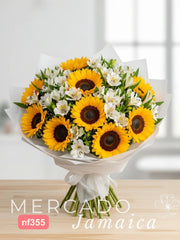 Girasoles con Alstroemerias Blancas