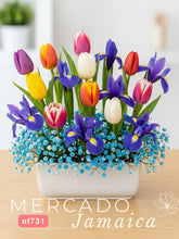 Tulipanes con Iris Azul
