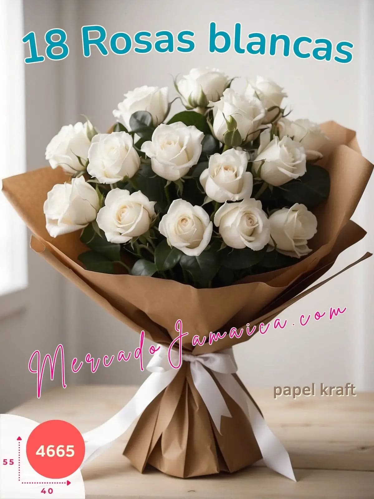 Ramo 18 Rosas Blancas Tallo Largo · CDMX