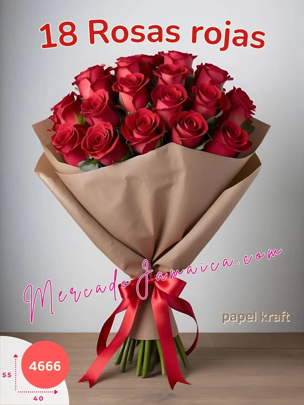 Ramo 18 Rosas Rojas Tallo Largo · Entrega CDMX