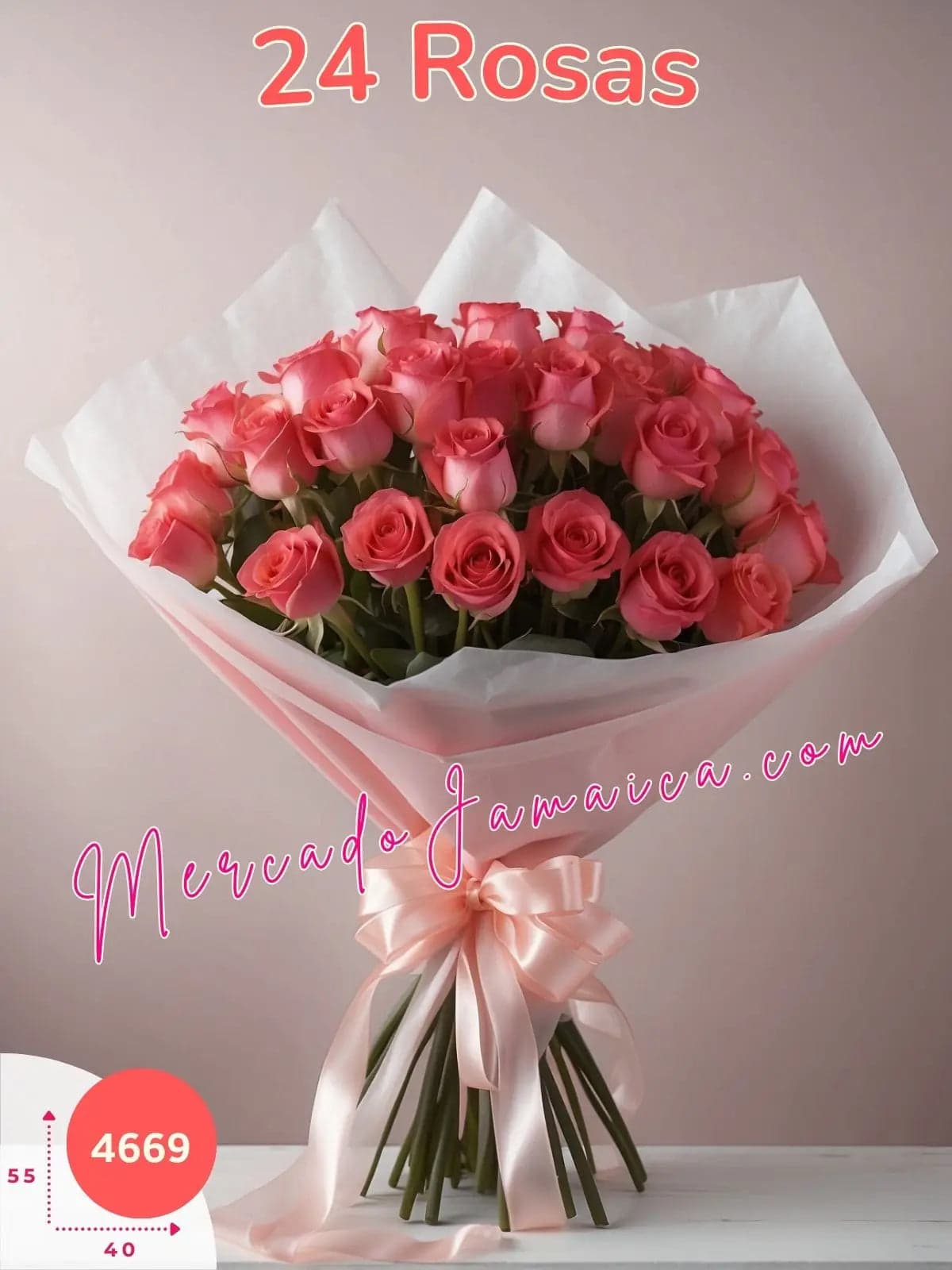 Ramo 24 Rosas Rosas Tallo Largo a Domicilio CDMX