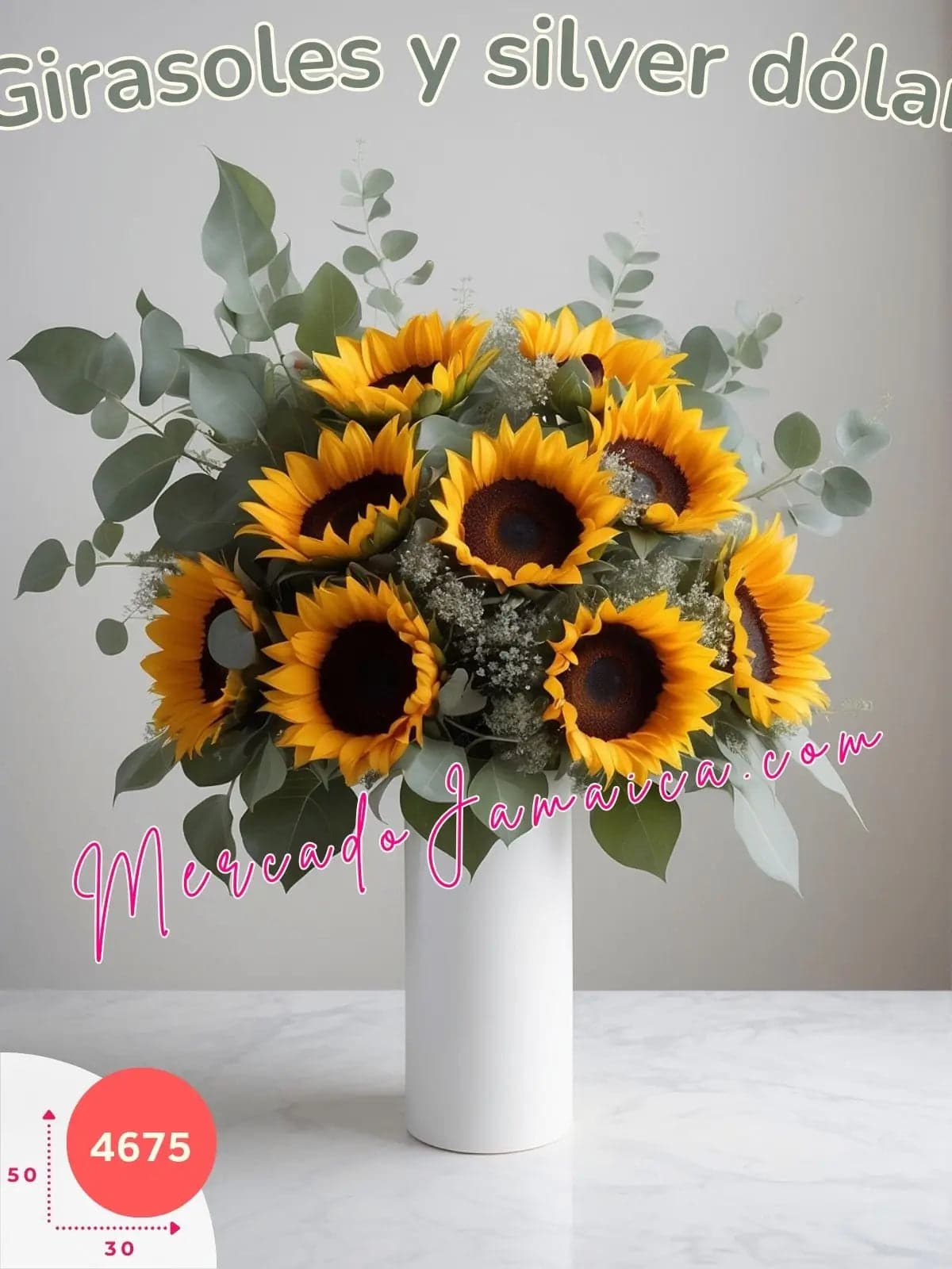 Arreglo 10 Girasoles con Silver Dollar CDMX