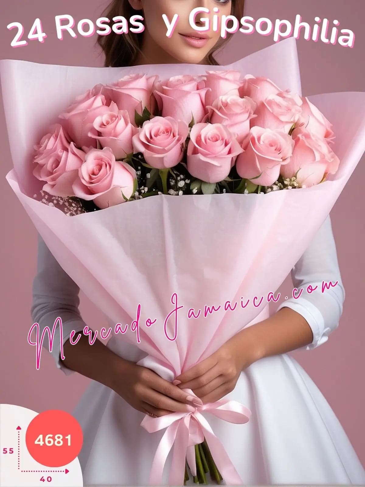 Ramo 24 Rosas Rosa Pastel y Gipsophilia CDMX