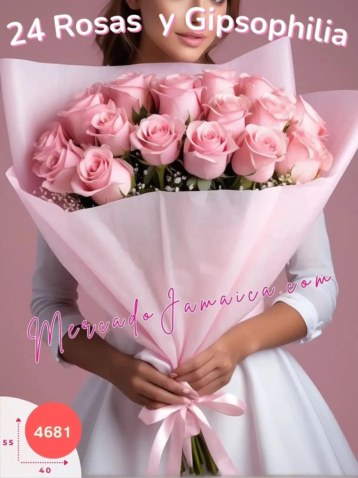 Ramo 24 Rosas Rosa Pastel y Gipsophilia CDMX