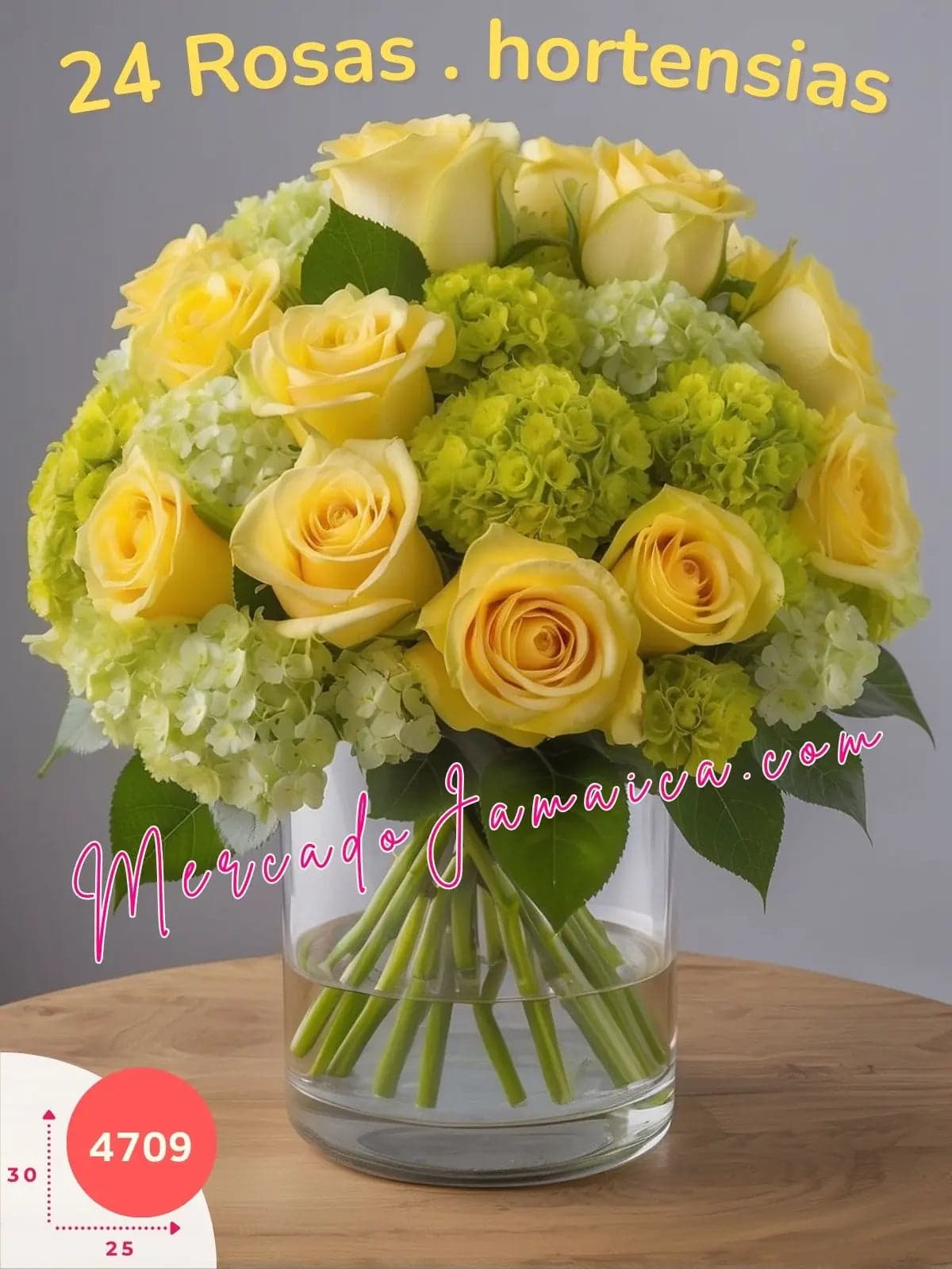 24 Rosas Amarillas y Hortensias a Domicilio CDMX