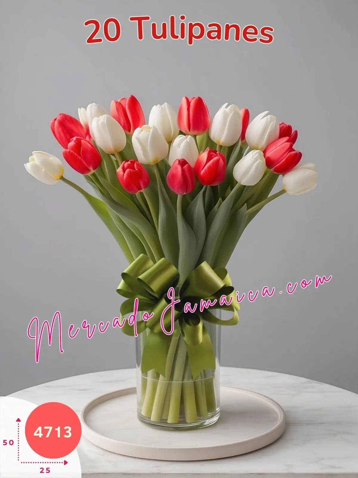 20 Tulipanes Rojo y Blanco en Florero · CDMX