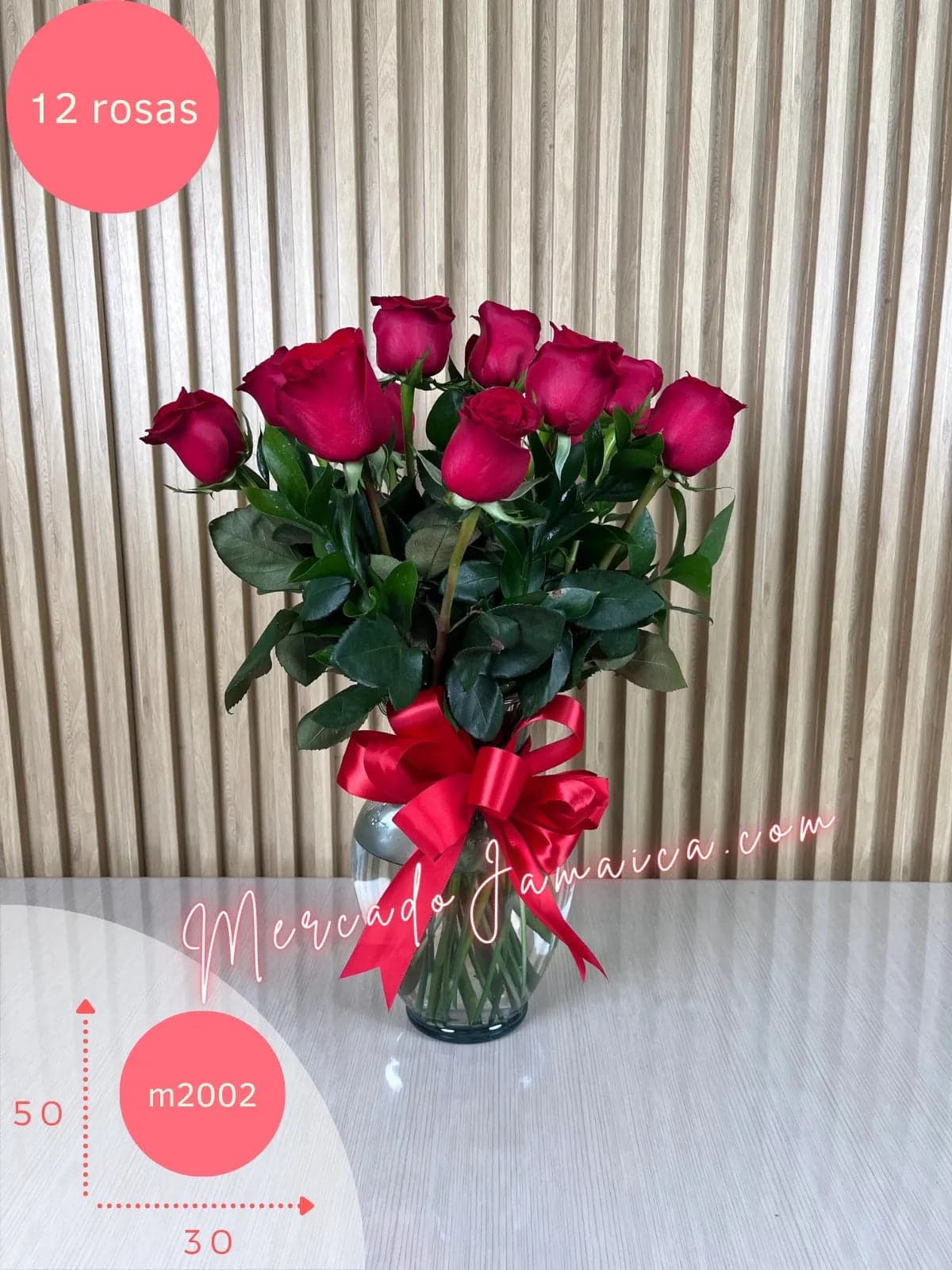Arreglo 12 Rosas Rojas con Florero – CDMX