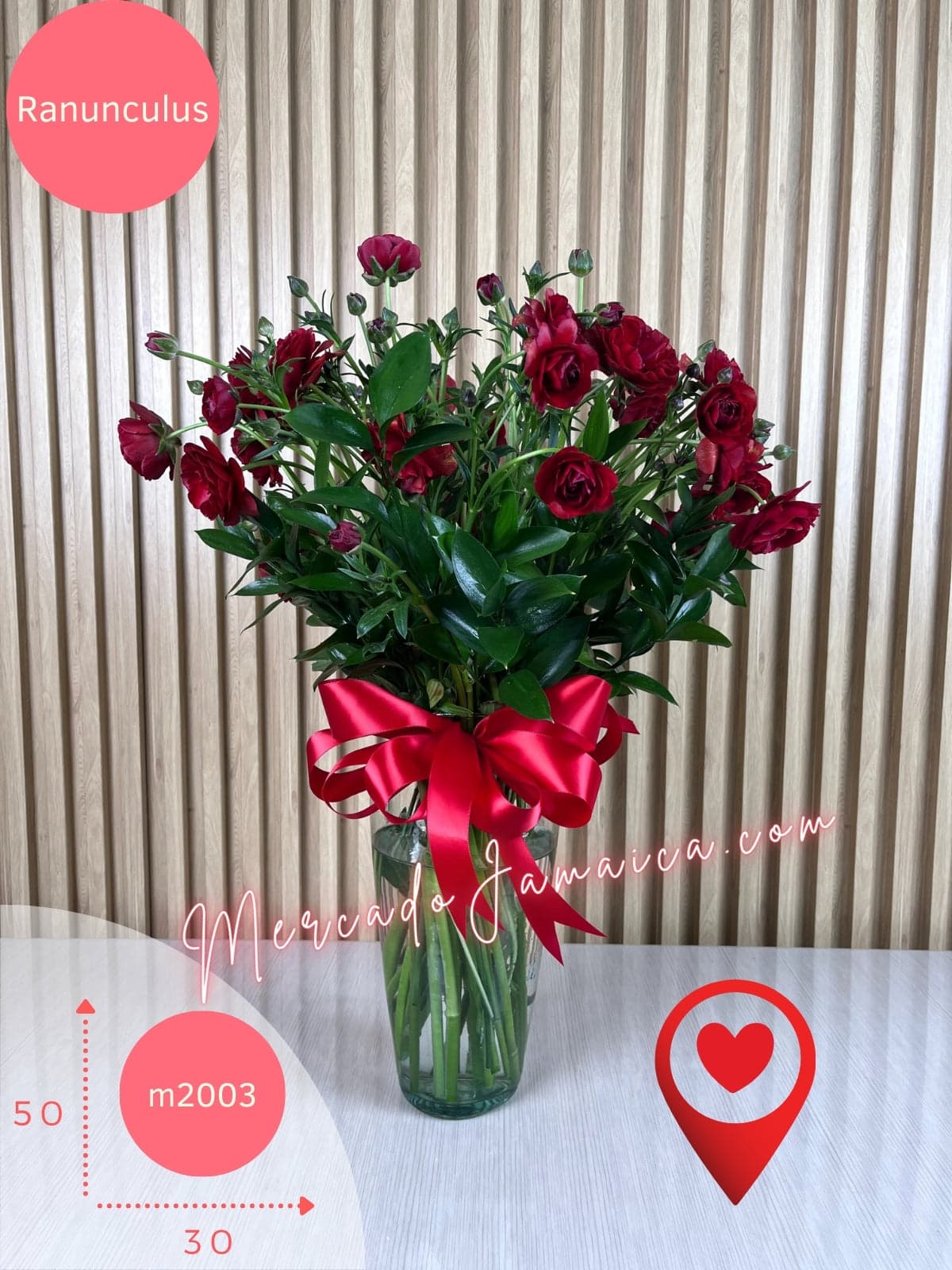 Arreglo Ranunculus Mariposa Rojos en Florero CDMX