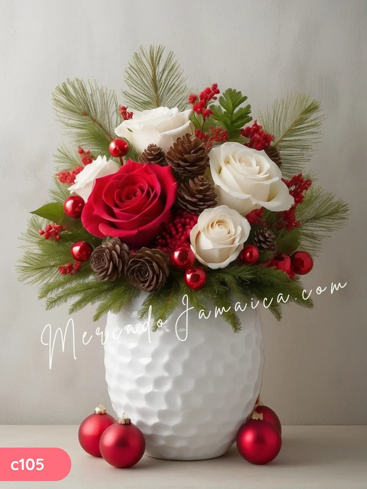 Arreglo Navideño Rosas Rojas y Blancas CDMX Jamaica
