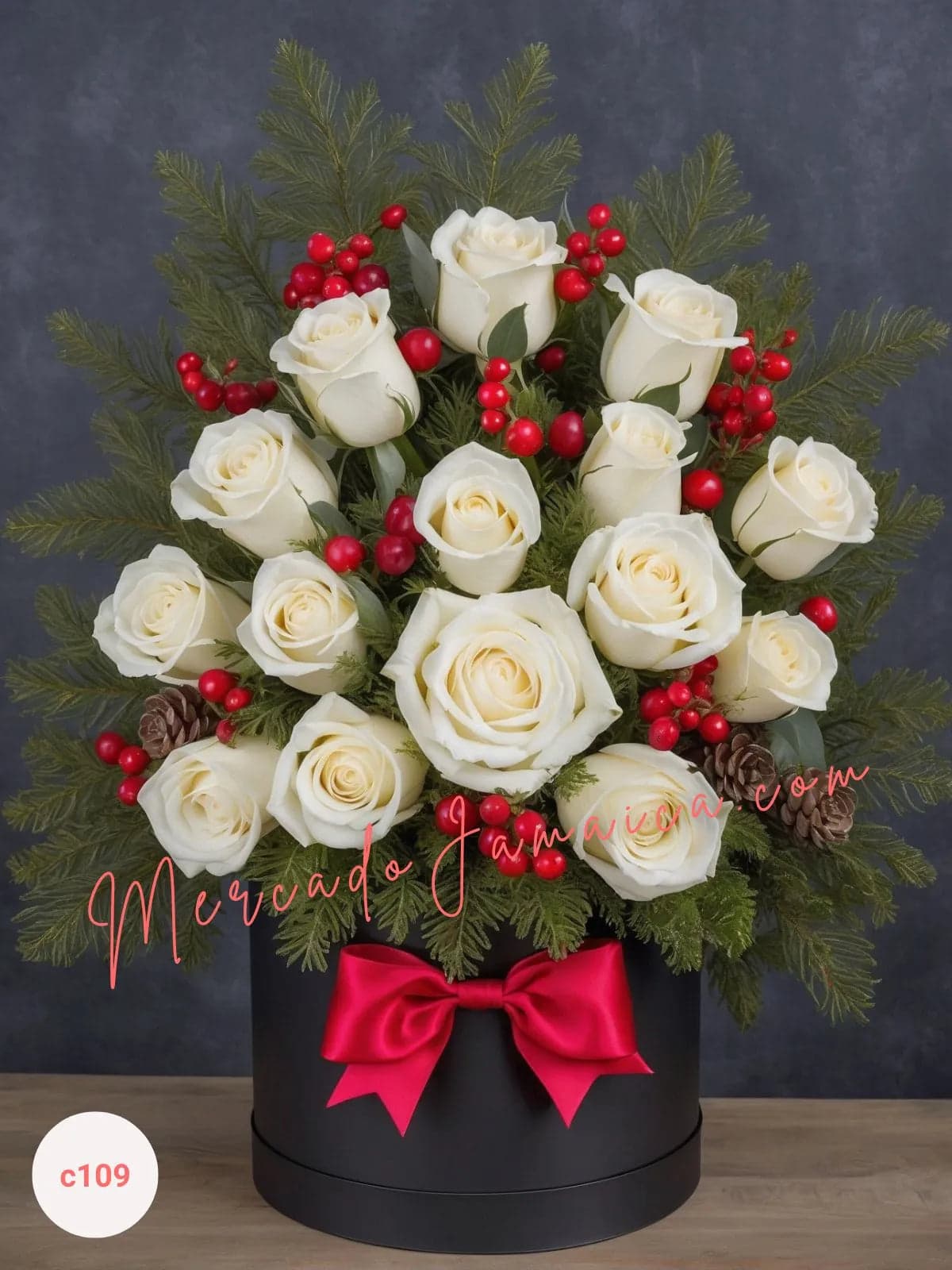 Arreglo Navideño 24 Rosas Blancas a Domicilio CDMX