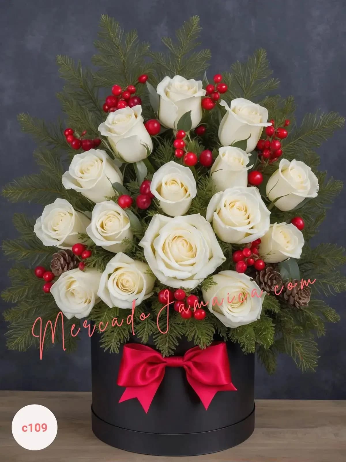 Arreglo Navideño 24 Rosas Blancas a Domicilio CDMX