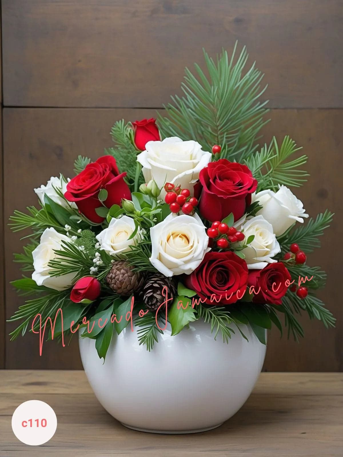 Arreglo Navideño 24 Rosas Blancas y Rojas CDMX