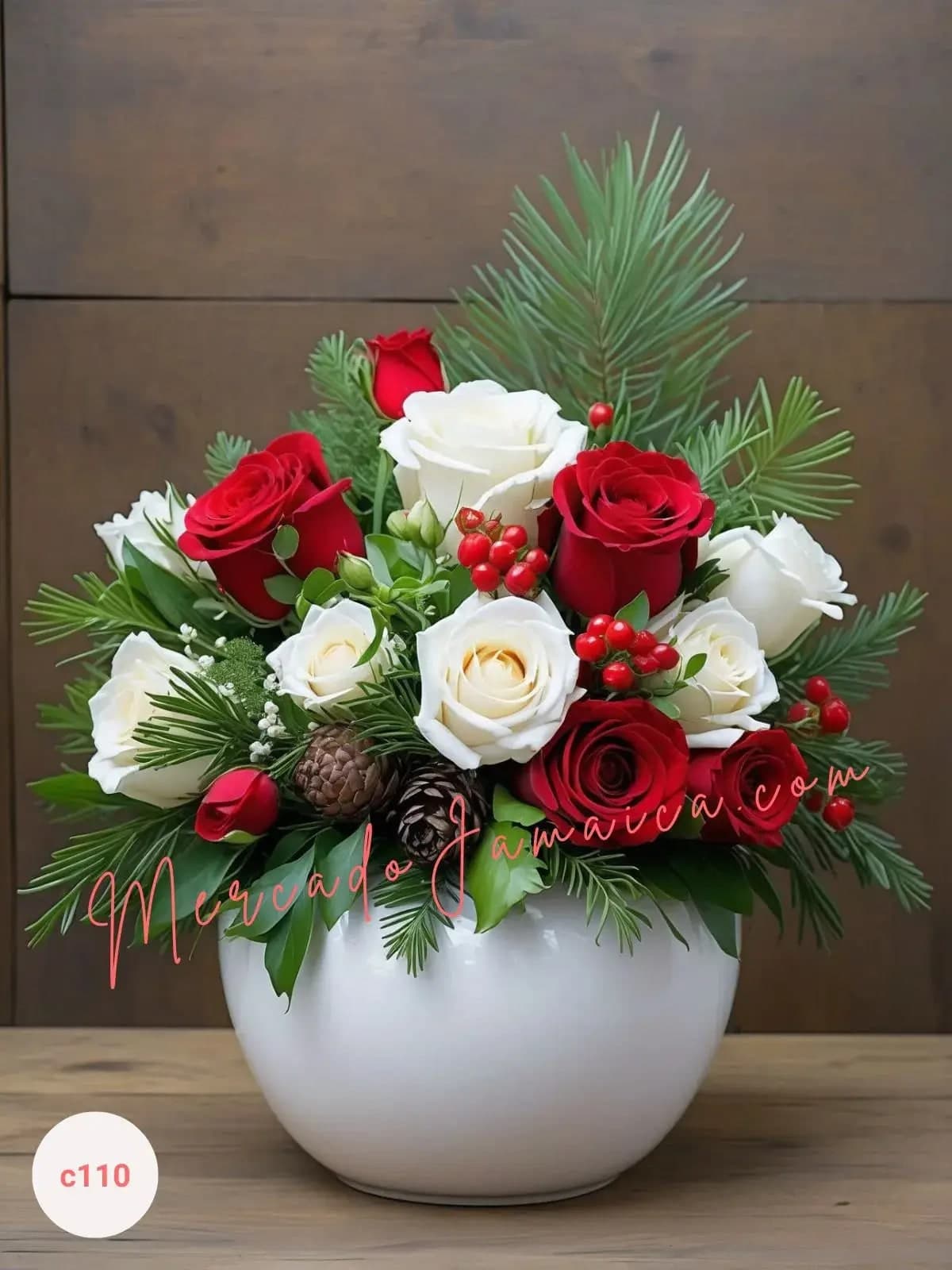 Arreglo Navideño 24 Rosas Blancas y Rojas CDMX