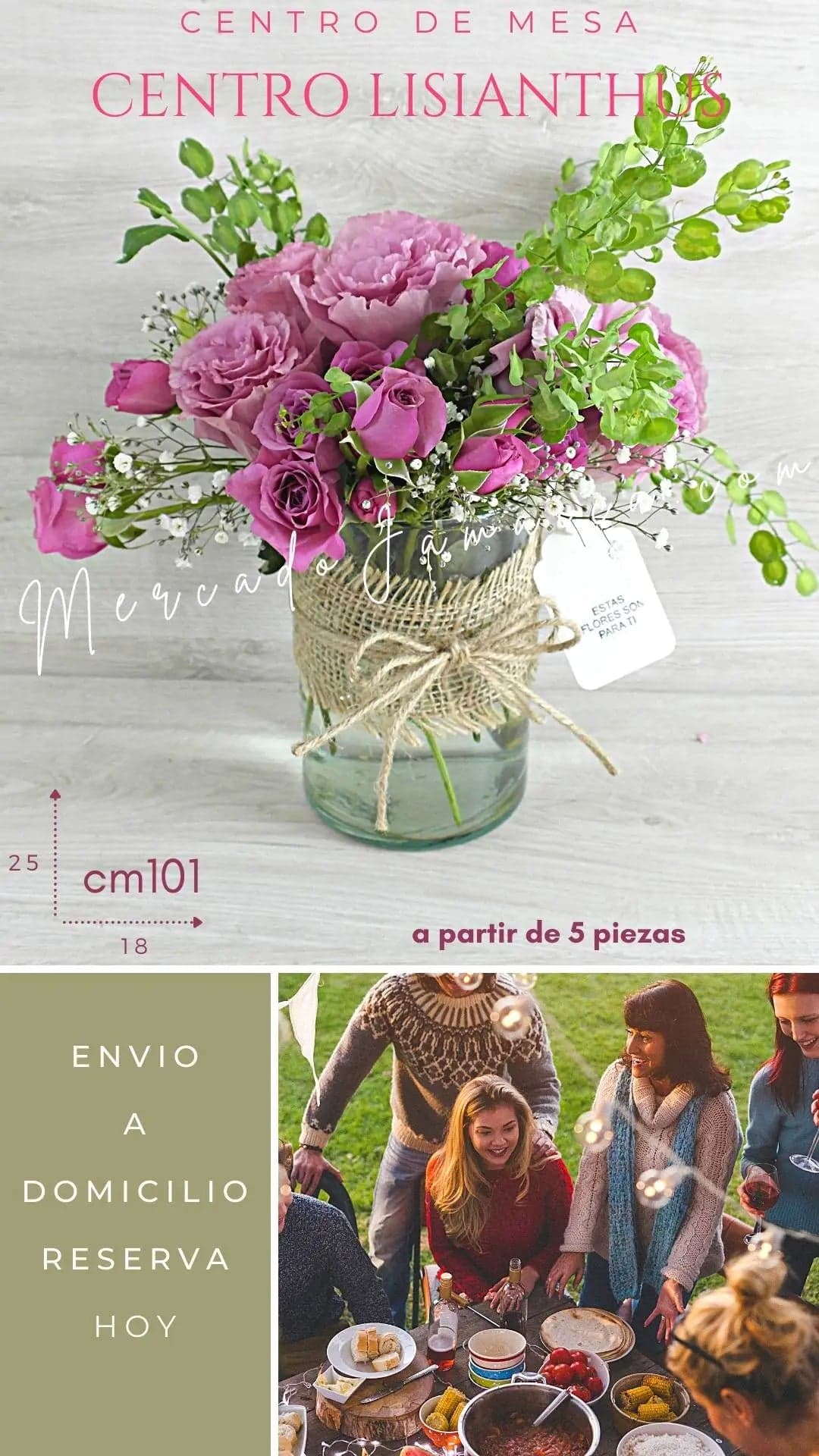 Centro de Mesa Lisianthus Rosa y Mini Rosas CDMX