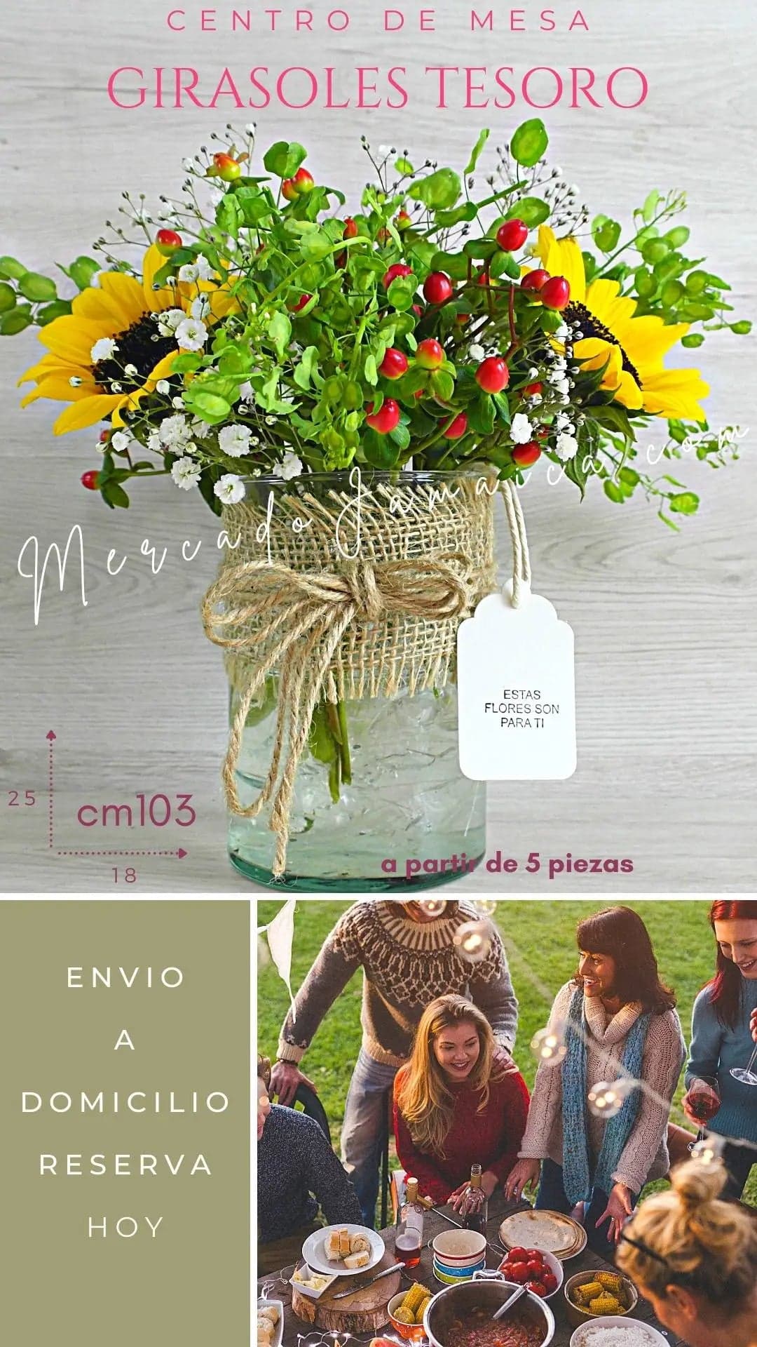 Centro de Mesa Girasoles Frescos CDMX · 25 cm