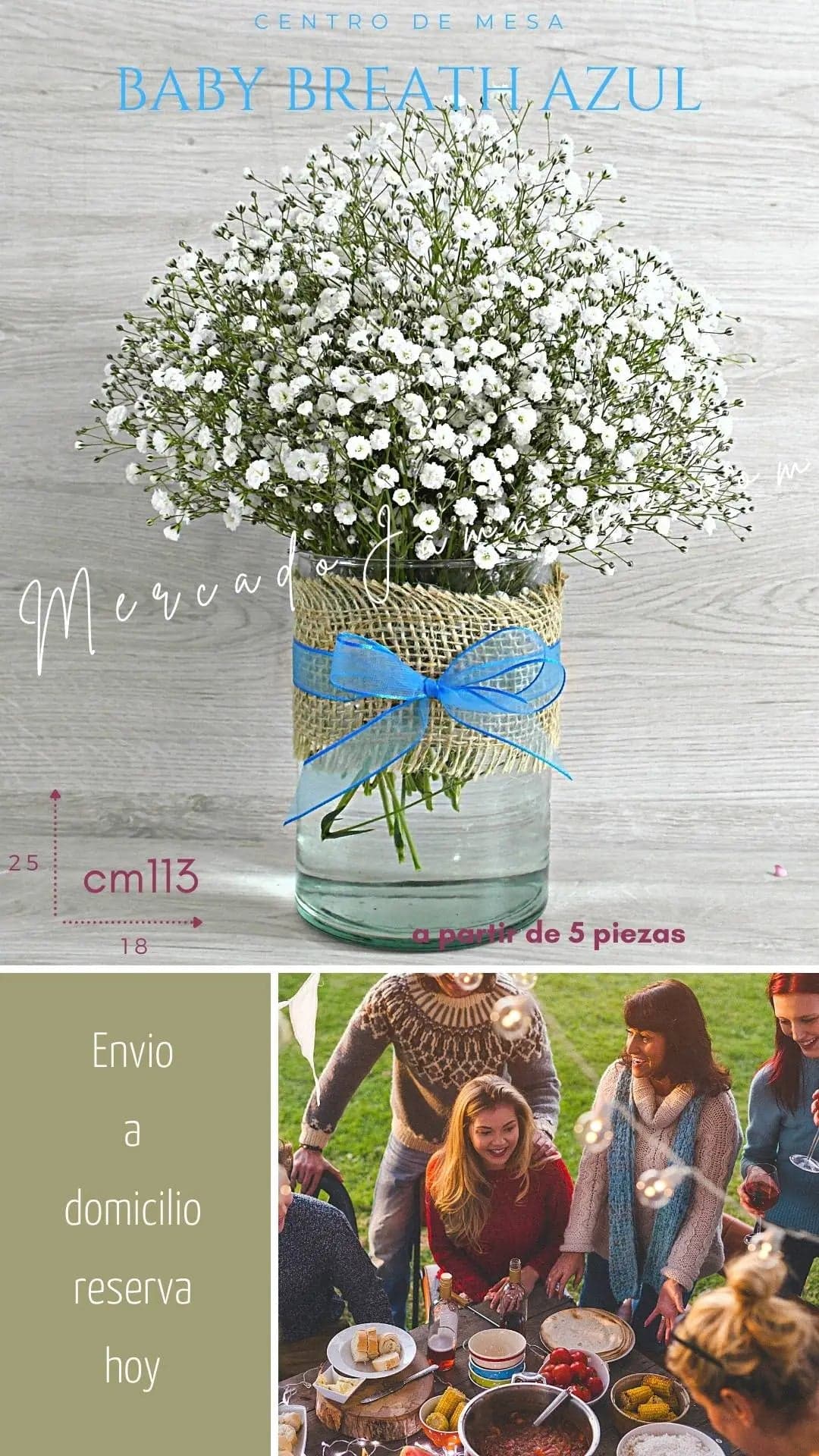 Centro Mesa Baby Breath Azul Celeste CDMX