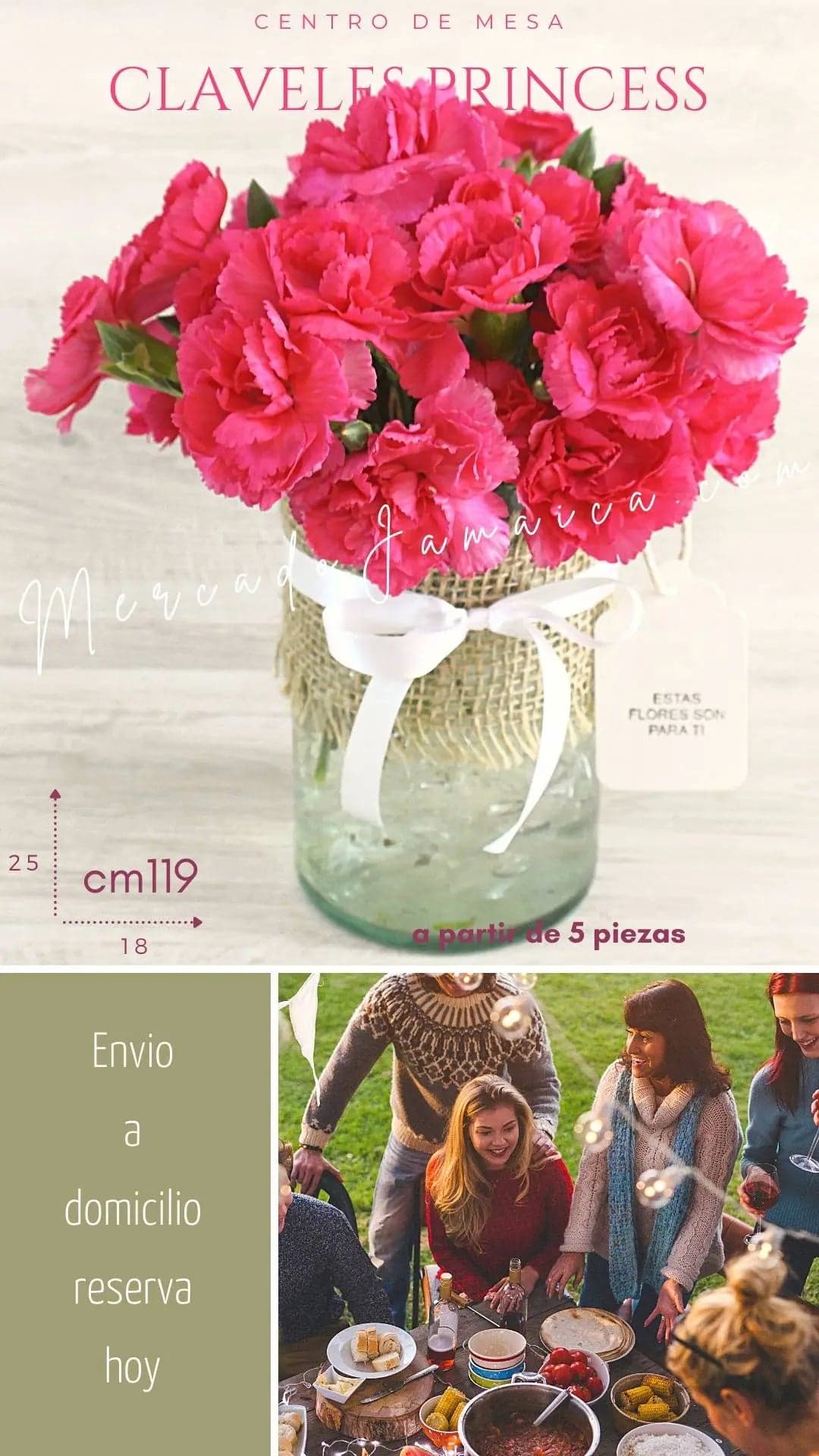 Centro Mesa Claveles Fucsia CDMX a Domicilio