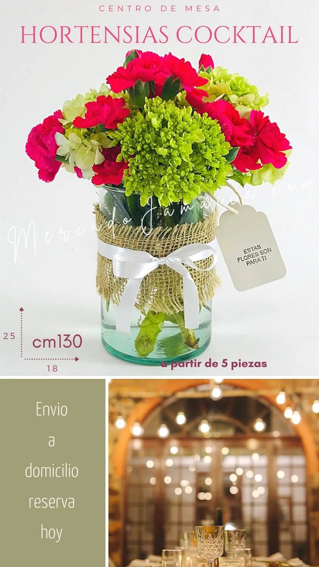 Centro Mesa Hortensias Fucsia Cocktail · CDMX