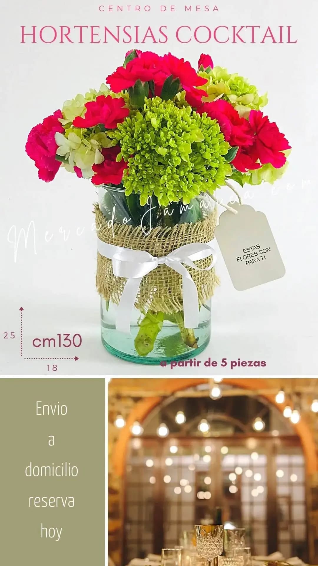 Centro Mesa Hortensias Fucsia Cocktail · CDMX