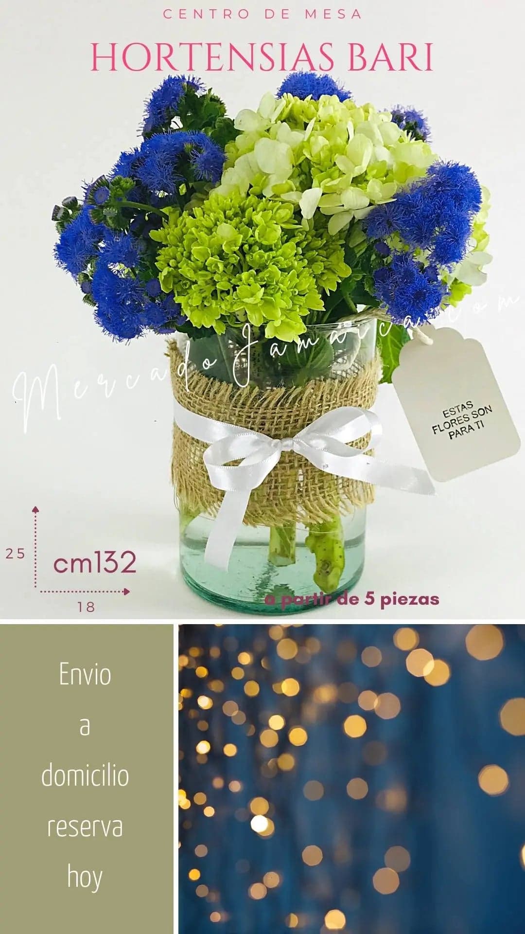 Centro de Mesa Hortensias y Ageratum Morado CDMX