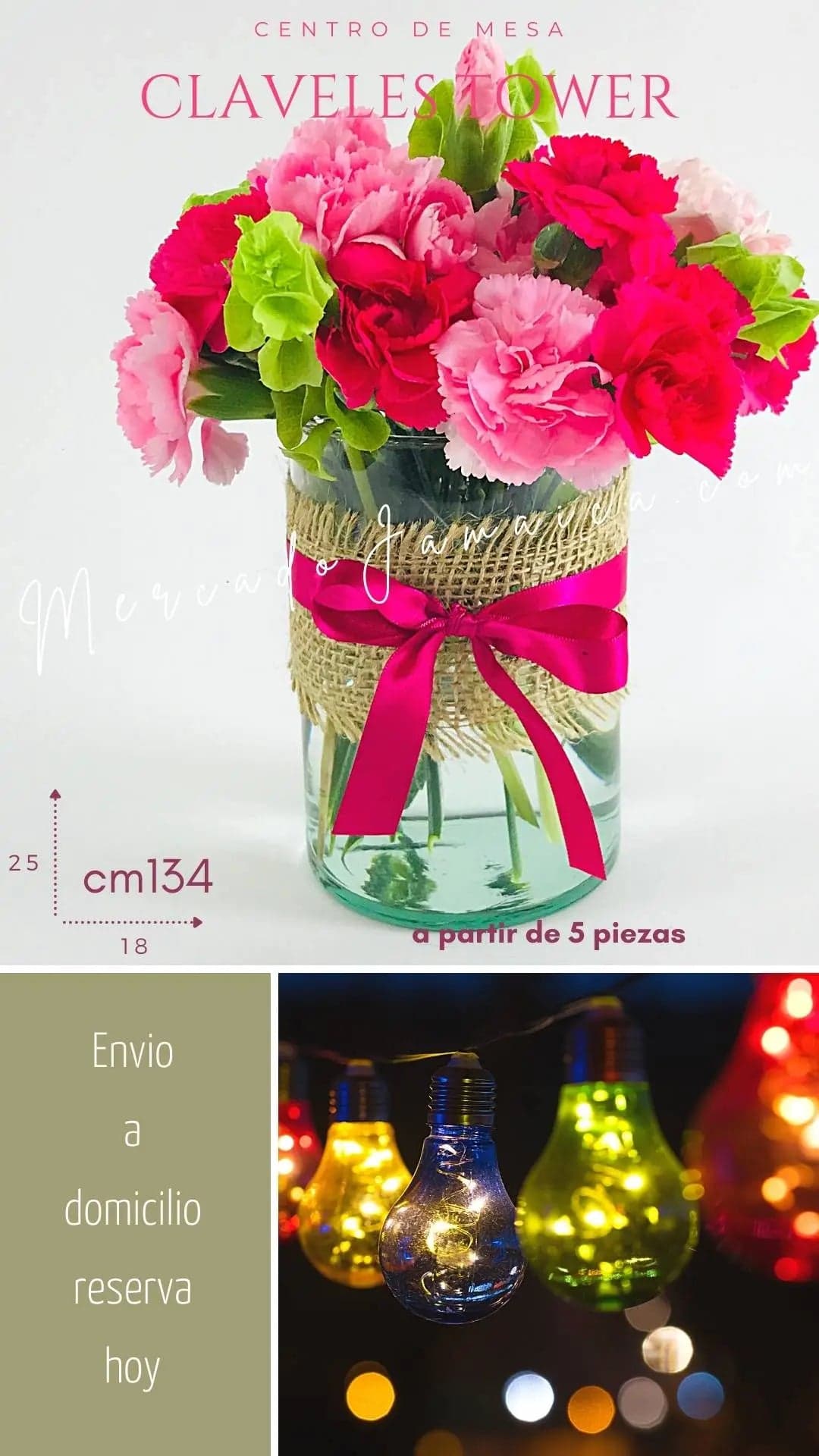 Centro Mesa Claveles Rosa Fucsia CDMX · 25 cm
