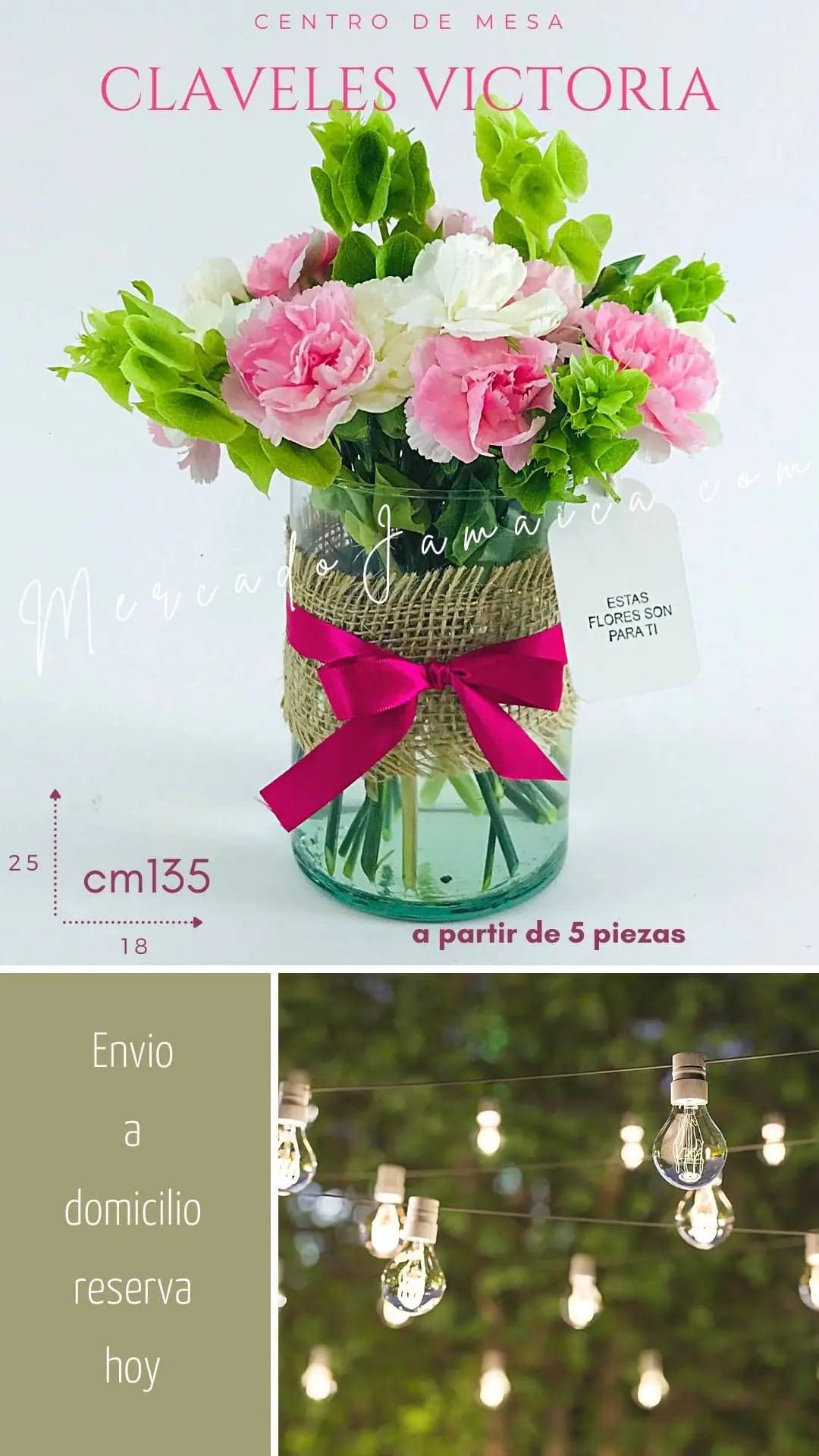 Centro Mesa Claveles Blancos y Rosa CDMX