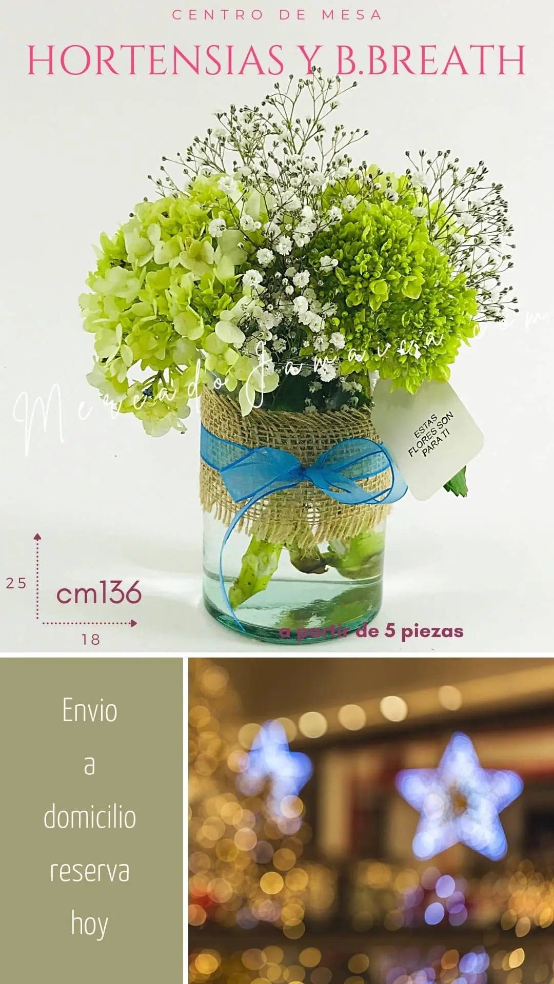 Centro de Mesa Hortensias y Baby Breath CDMX