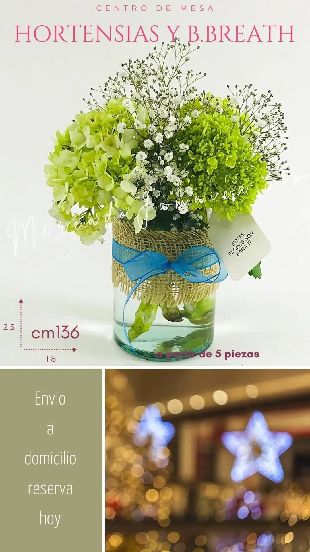 Centro de Mesa Hortensias y Baby Breath CDMX