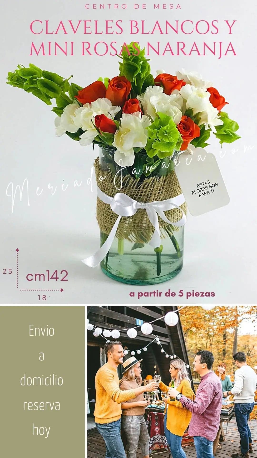 Centro Mesa Claveles Blancos y Mini Rosas CDMX