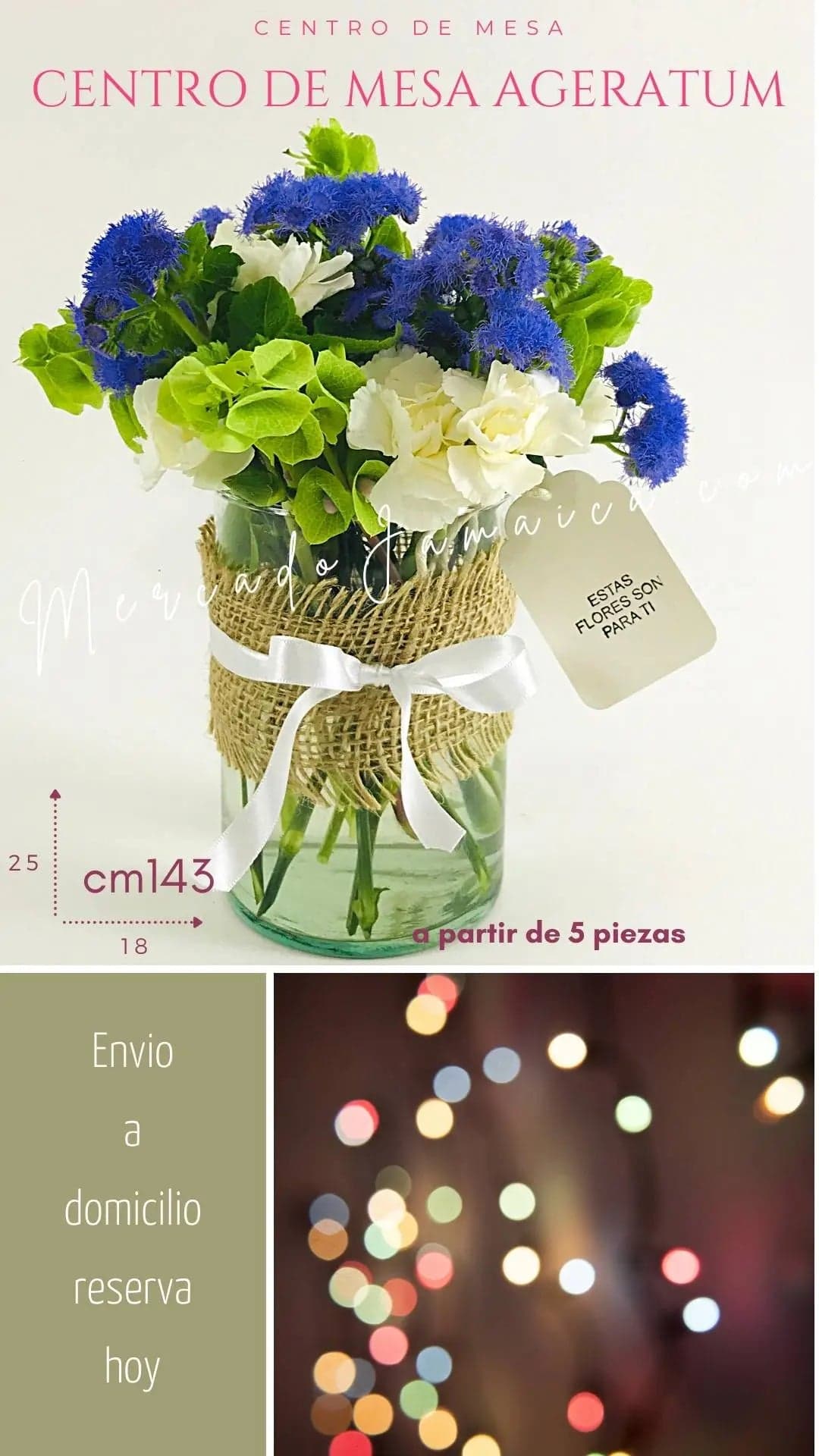 Centro de Mesa Ageratum Morado y Claveles CDMX