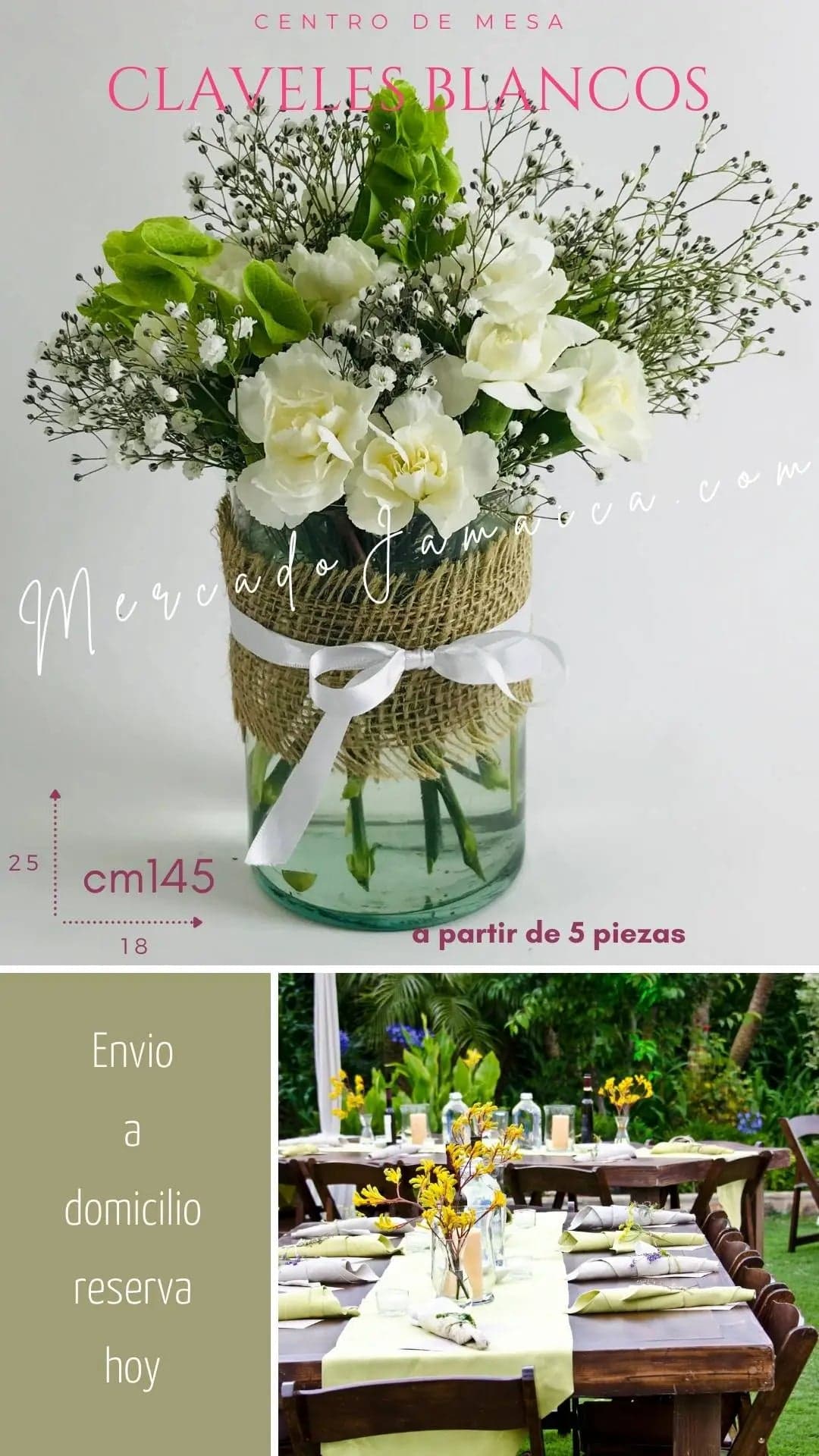 Centro de Mesa Claveles Blancos & Baby Breath CDMX