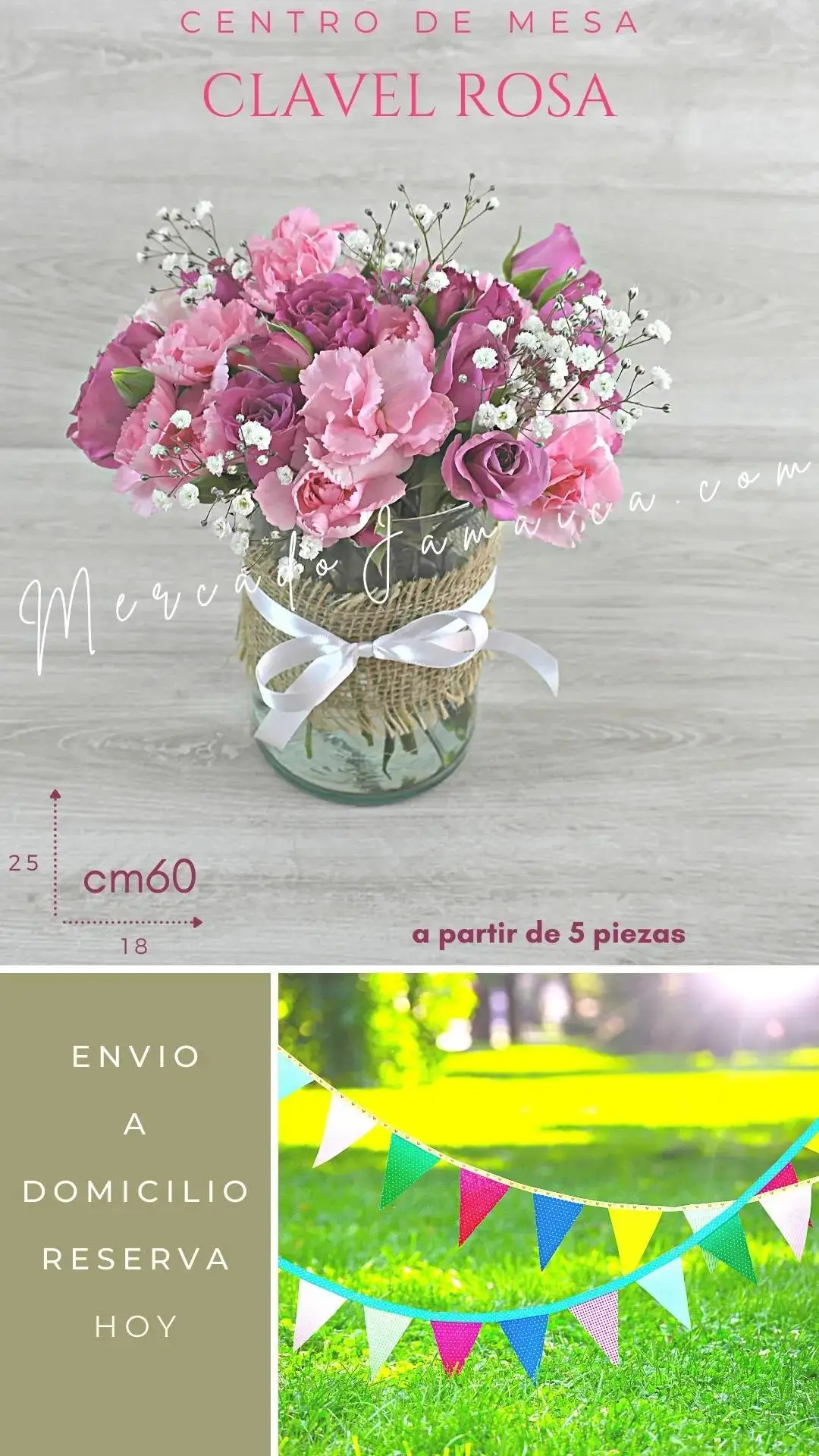 Centro Mesa Mini Rosas Fucsia y Claveles CDMX