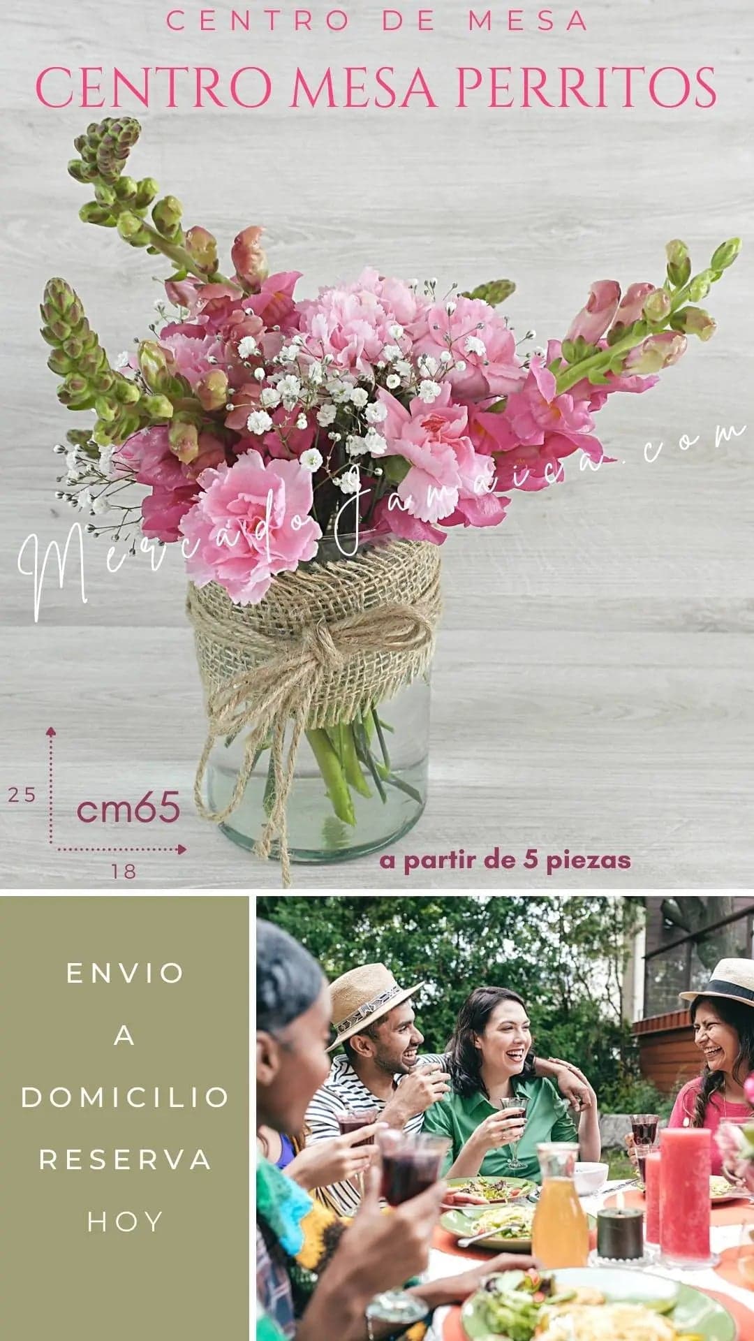 Centro de Mesa Claveles y Perritos Rosa CDMX