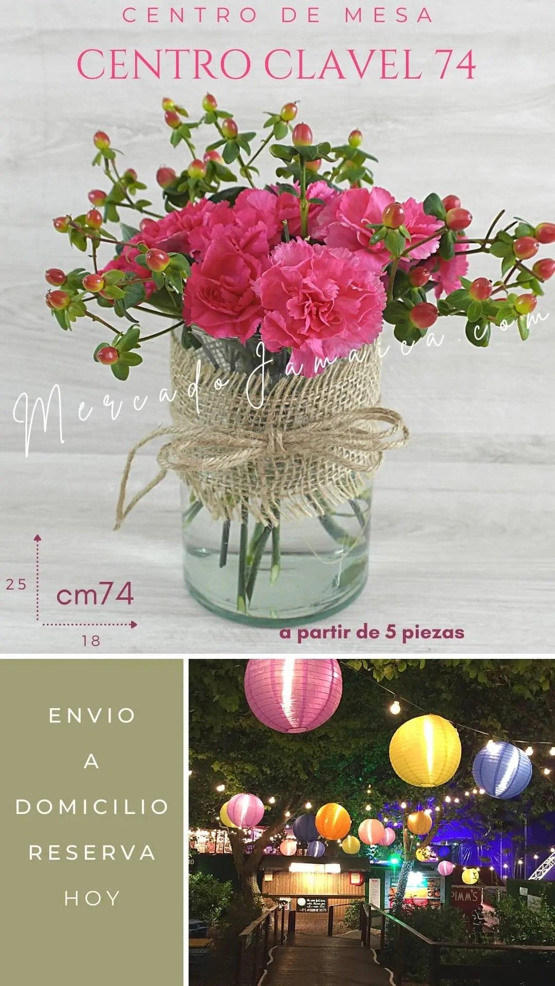 Centro de Mesa Claveles Fucsia e Hipéricos CDMX