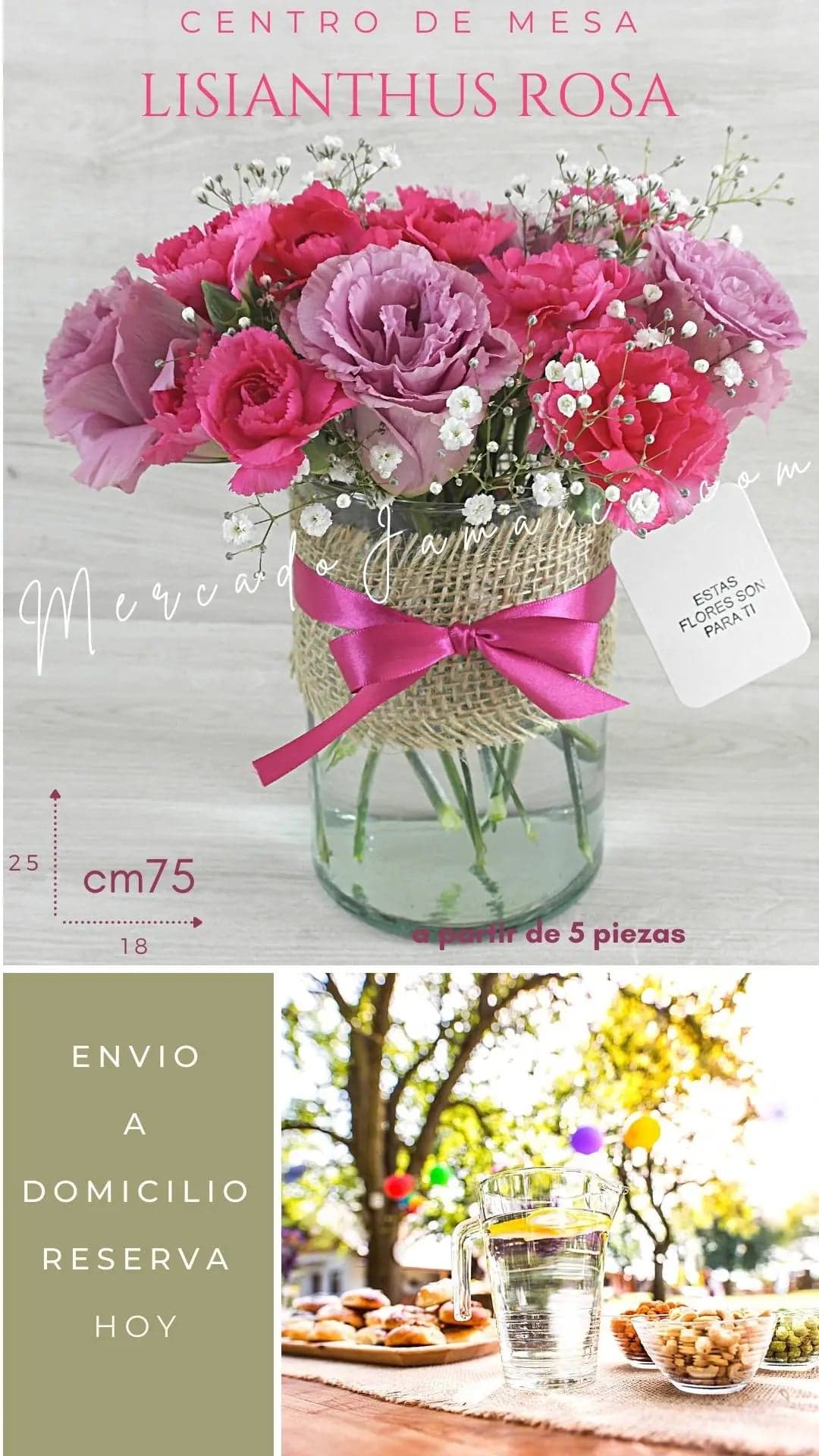 Centro Mesa Lisianthus Rosa y Fucsia CDMX