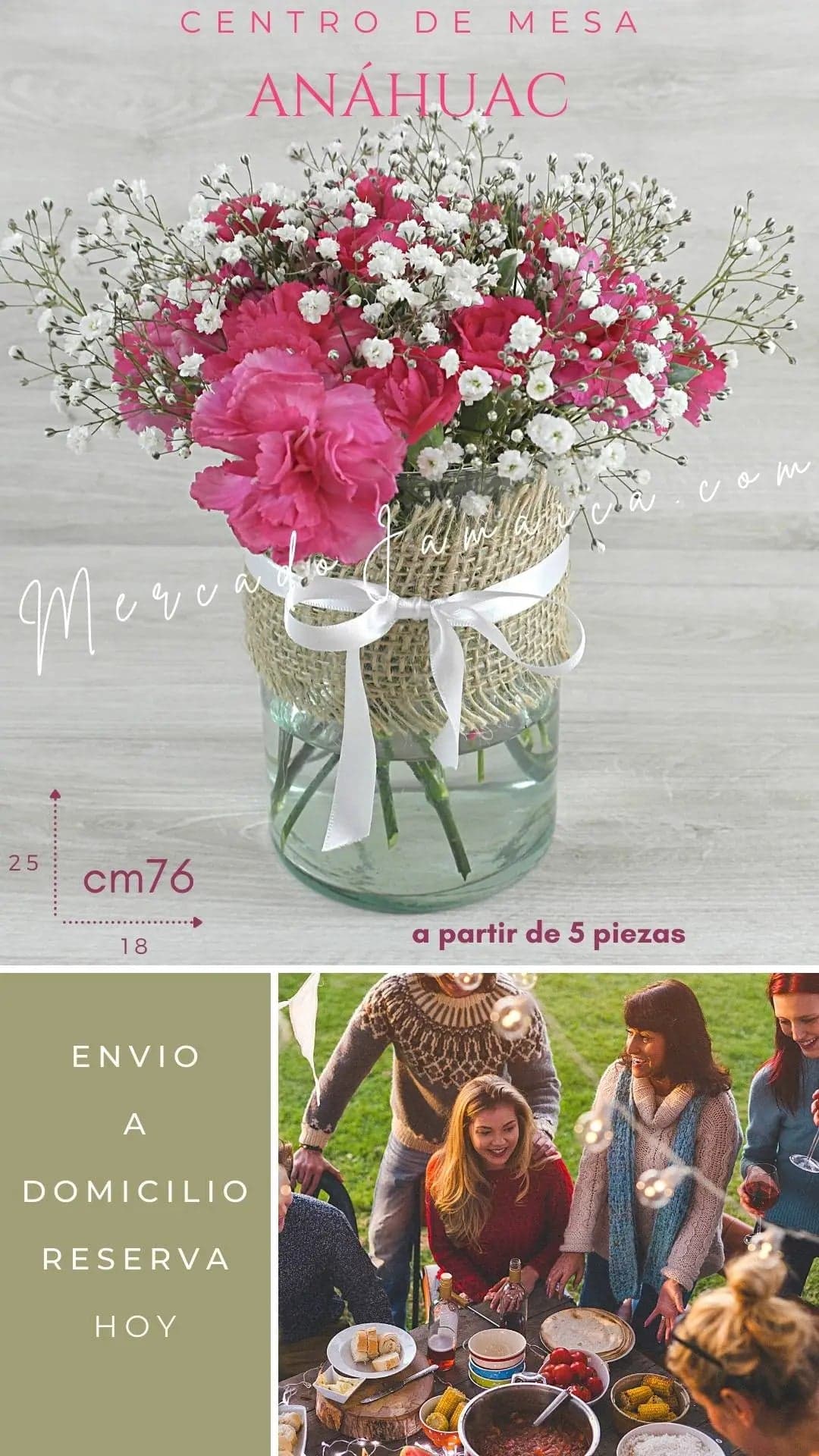 Centro Mesa Claveles Rosa y Fucsia CDMX
