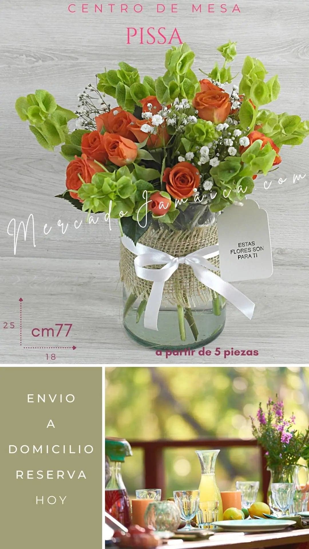 Centro Mesa Mini Rosas Naranjas CDMX a Domicilio