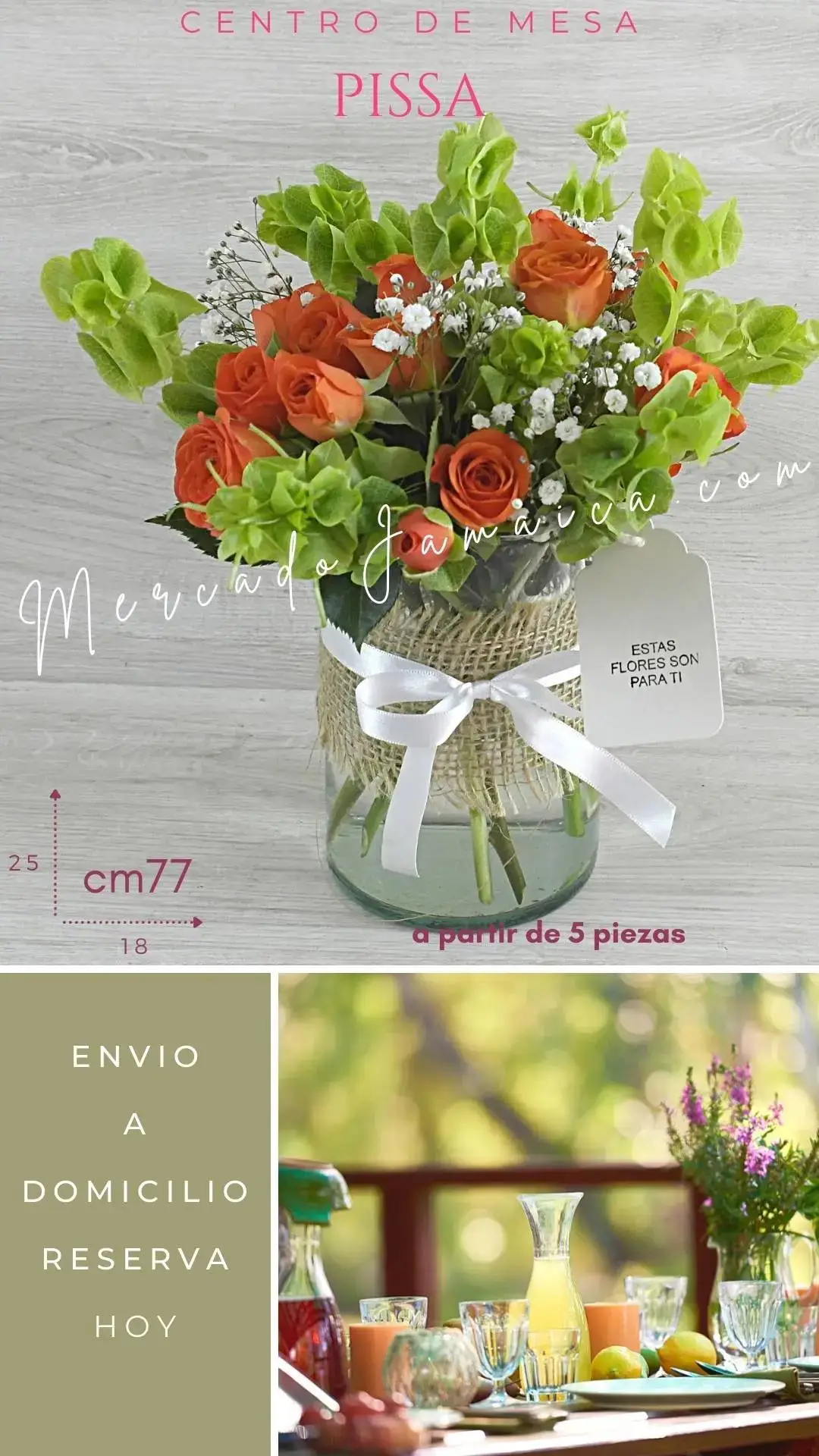 Centro Mesa Mini Rosas Naranjas CDMX a Domicilio