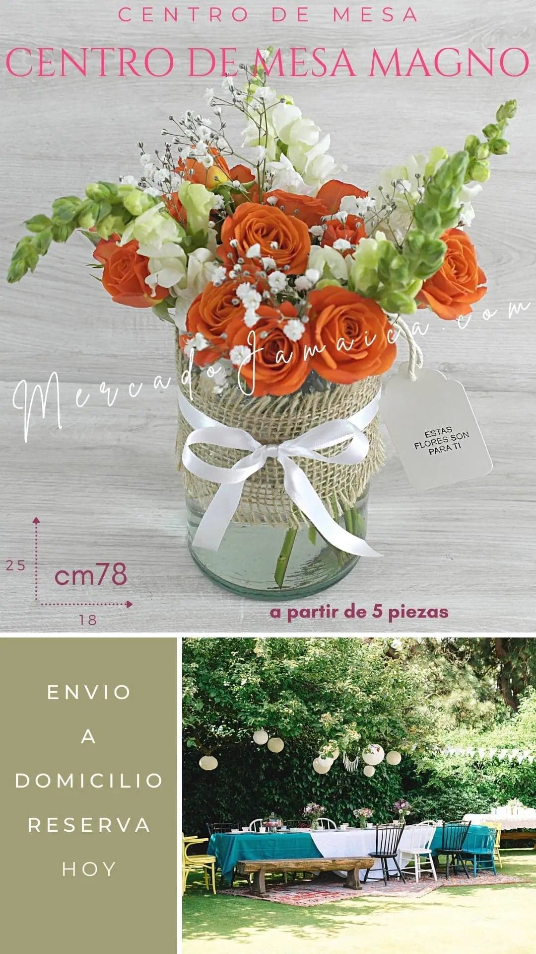 Centro de Mesa Mini Rosas Naranjas CDMX a Domicilio