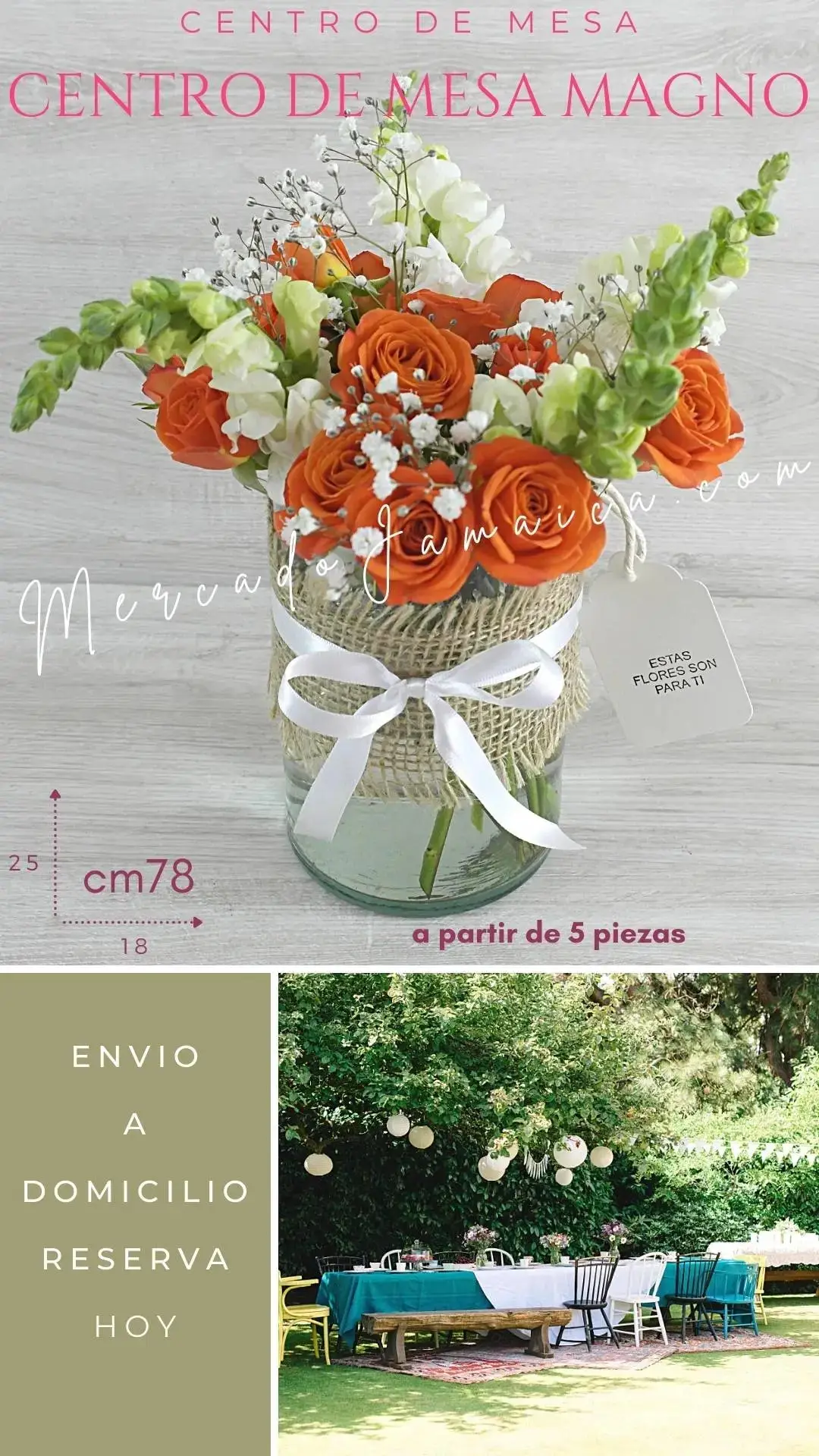 Centro de Mesa Mini Rosas Naranjas CDMX a Domicilio