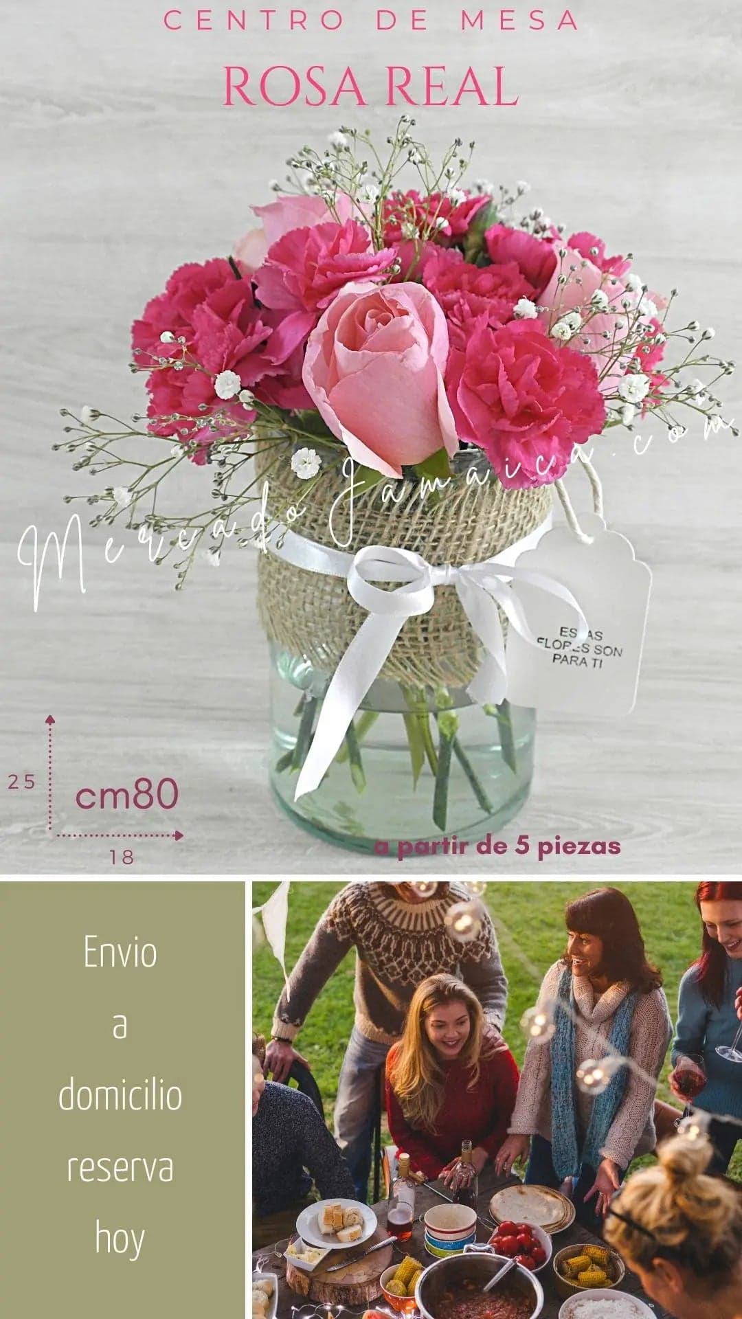 Centro de Mesa Rosas Rosa y Claveles CDMX
