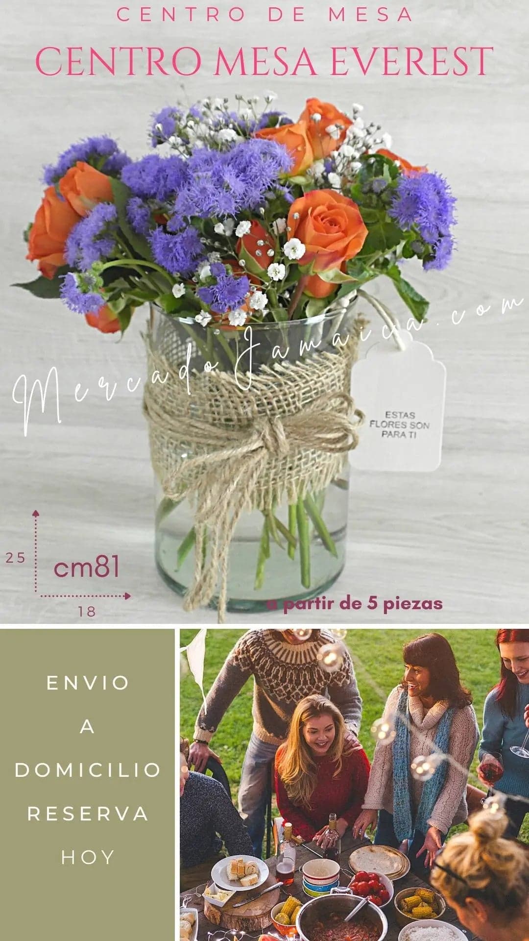 Centro Mesa Mini Rosas Everest Naranja CDMX