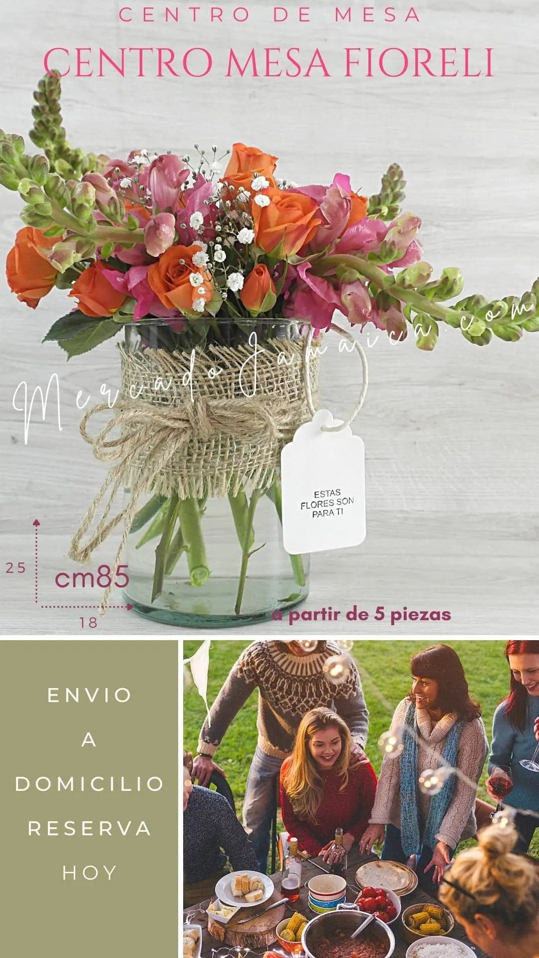 Centro Mesa Mini Rosas Naranjas Fioreli · CDMX