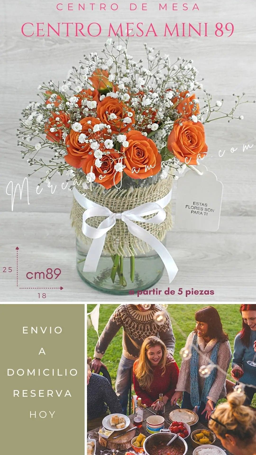 Centro de Mesa Mini Rosas Naranjas CDMX a Domicilio