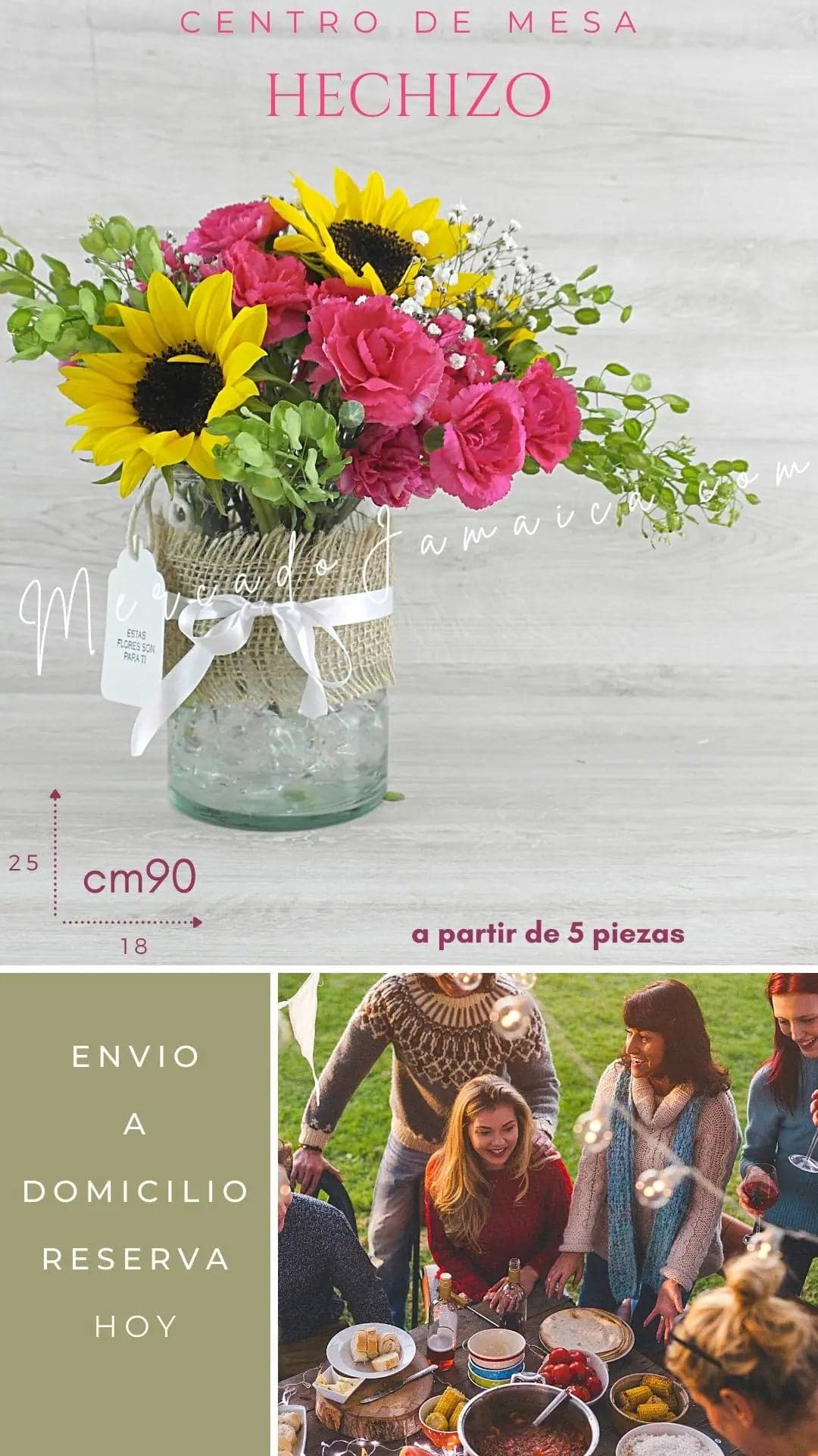 Centro de Mesa Girasoles y Claveles Fucsia CDMX