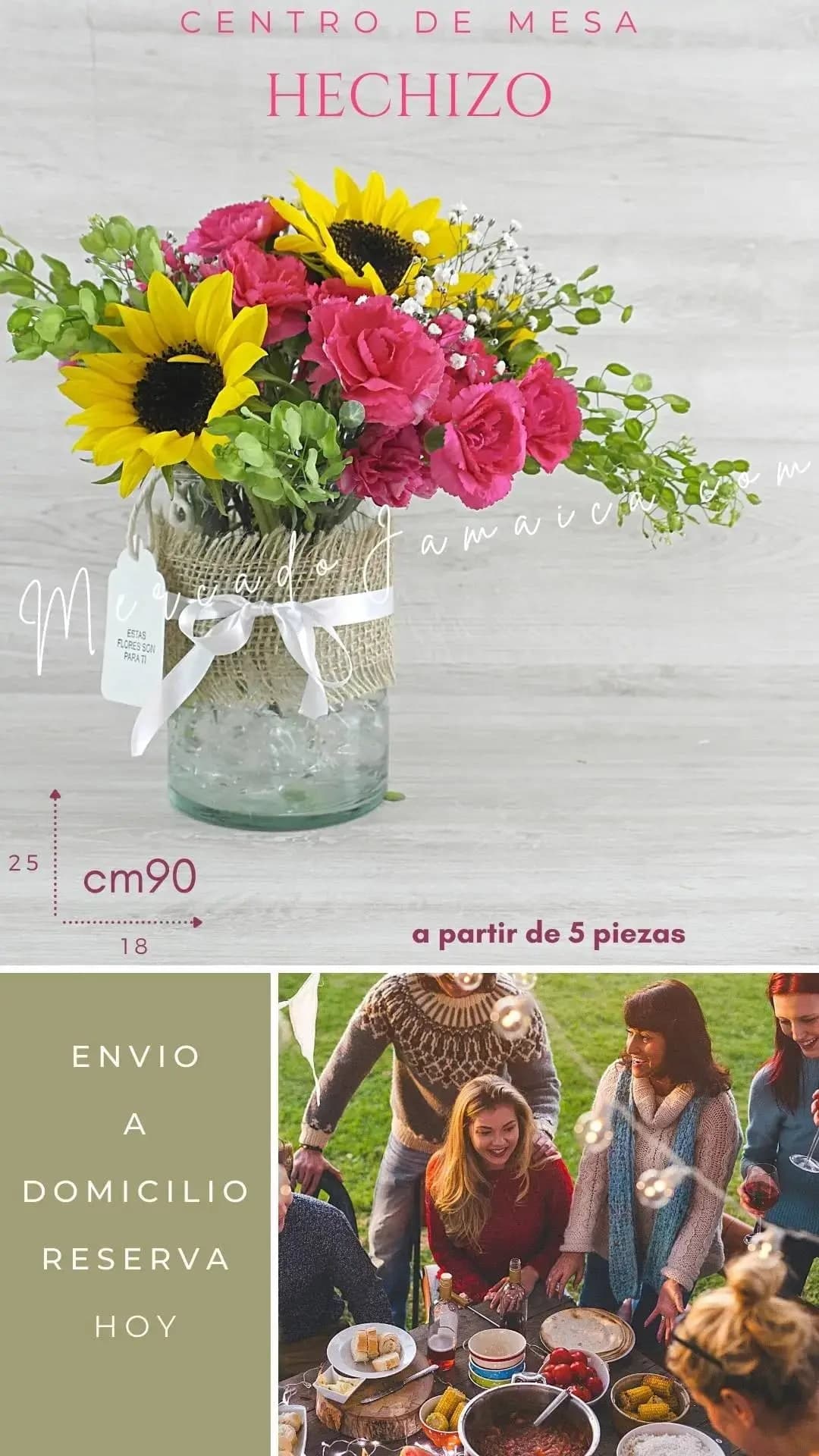 Centro de Mesa Girasoles y Claveles Fucsia CDMX