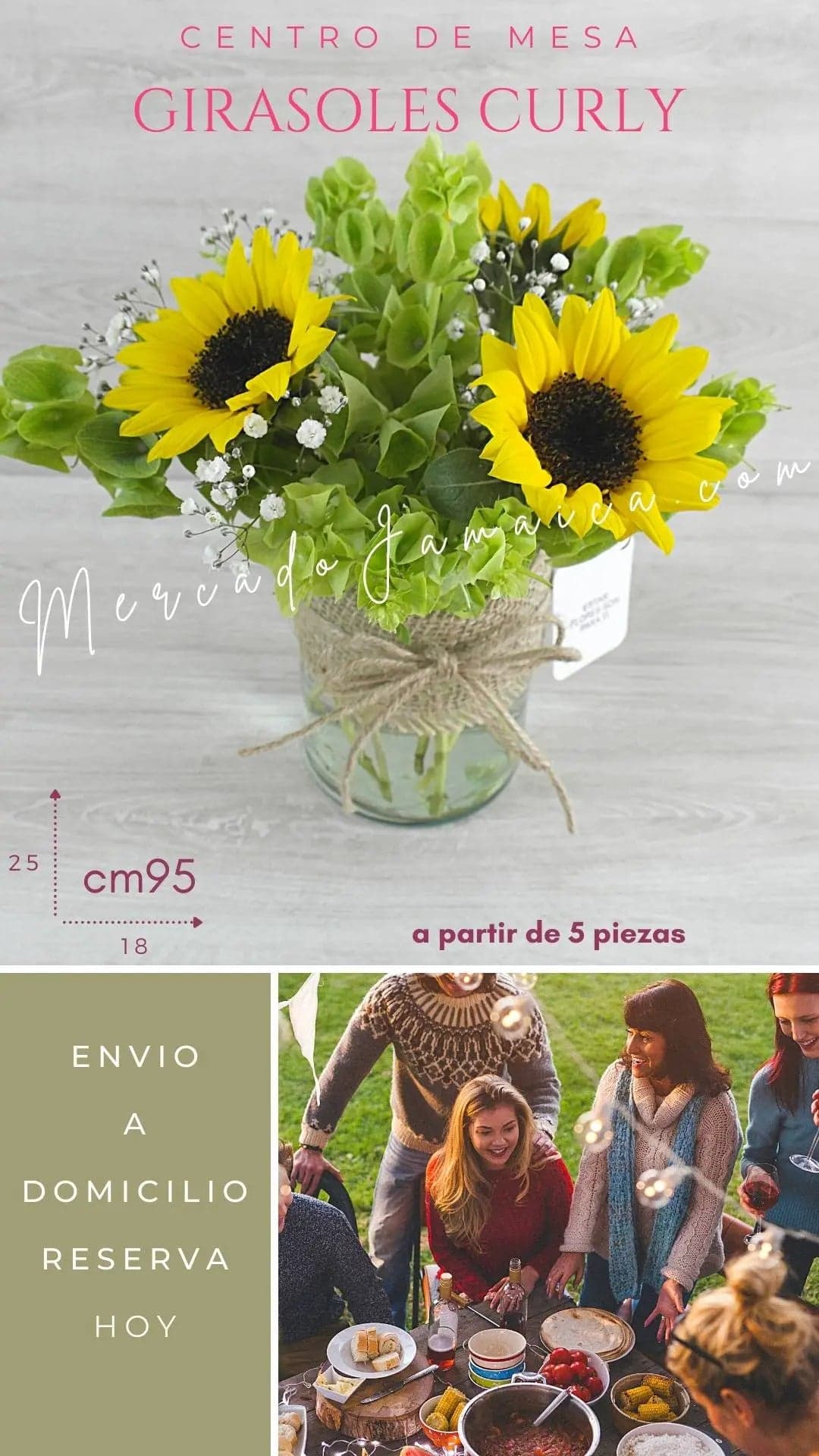 Centro Mesa Girasoles Curly CDMX a Domicilio